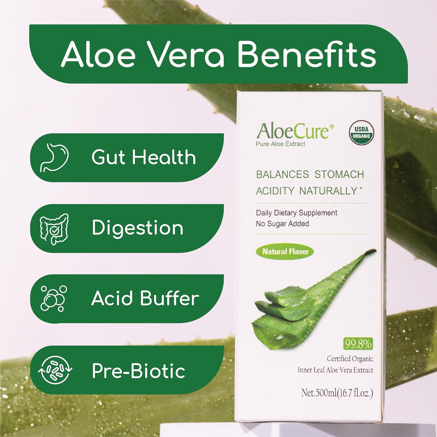 Aloe Vera Juice | USDA Organic, Supports Digestion & Immune System, 6x500ml