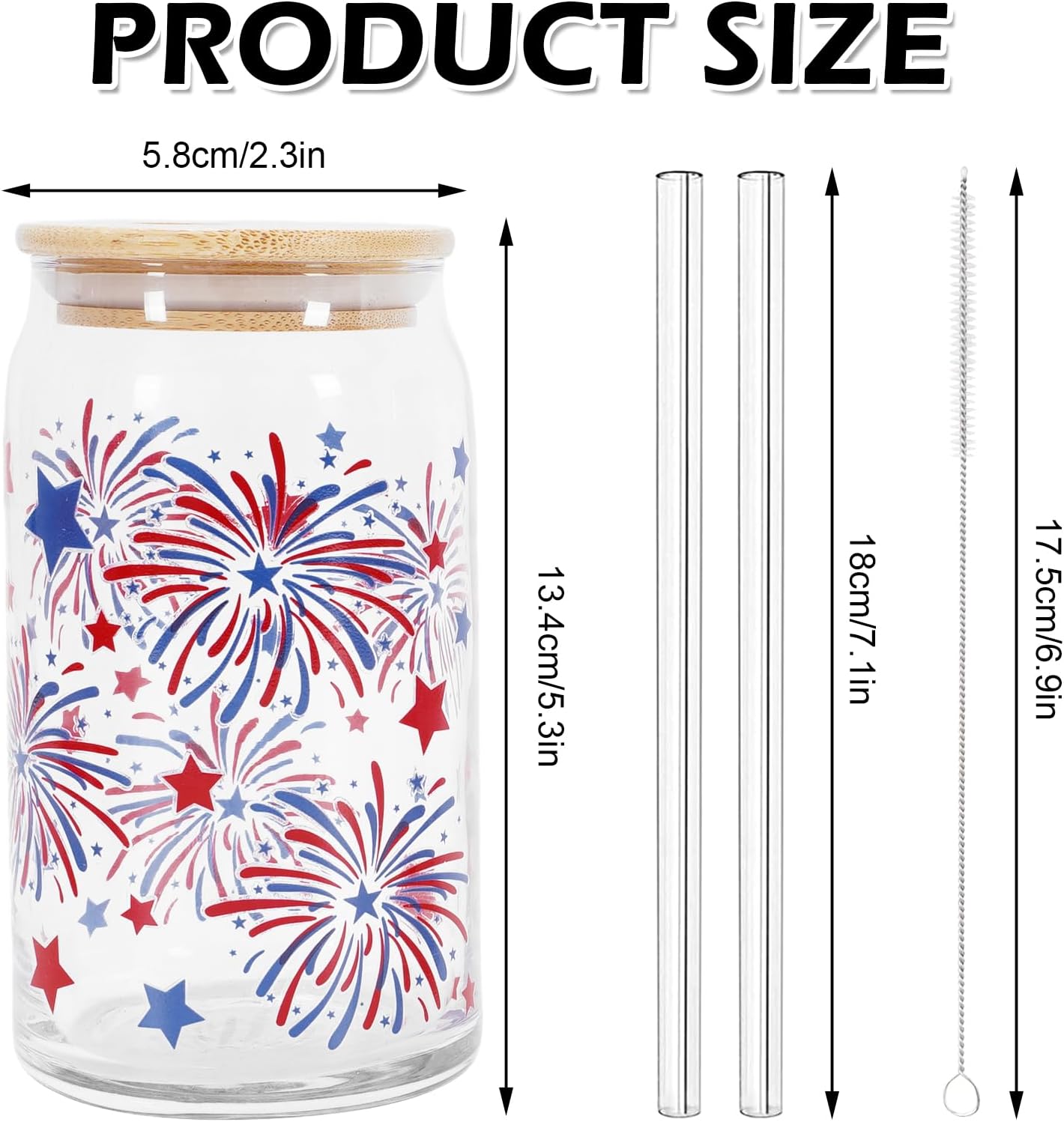 Drinking Glasses | Patriotic Red, Blue & Star Firework Design, 16oz, 2 Pack