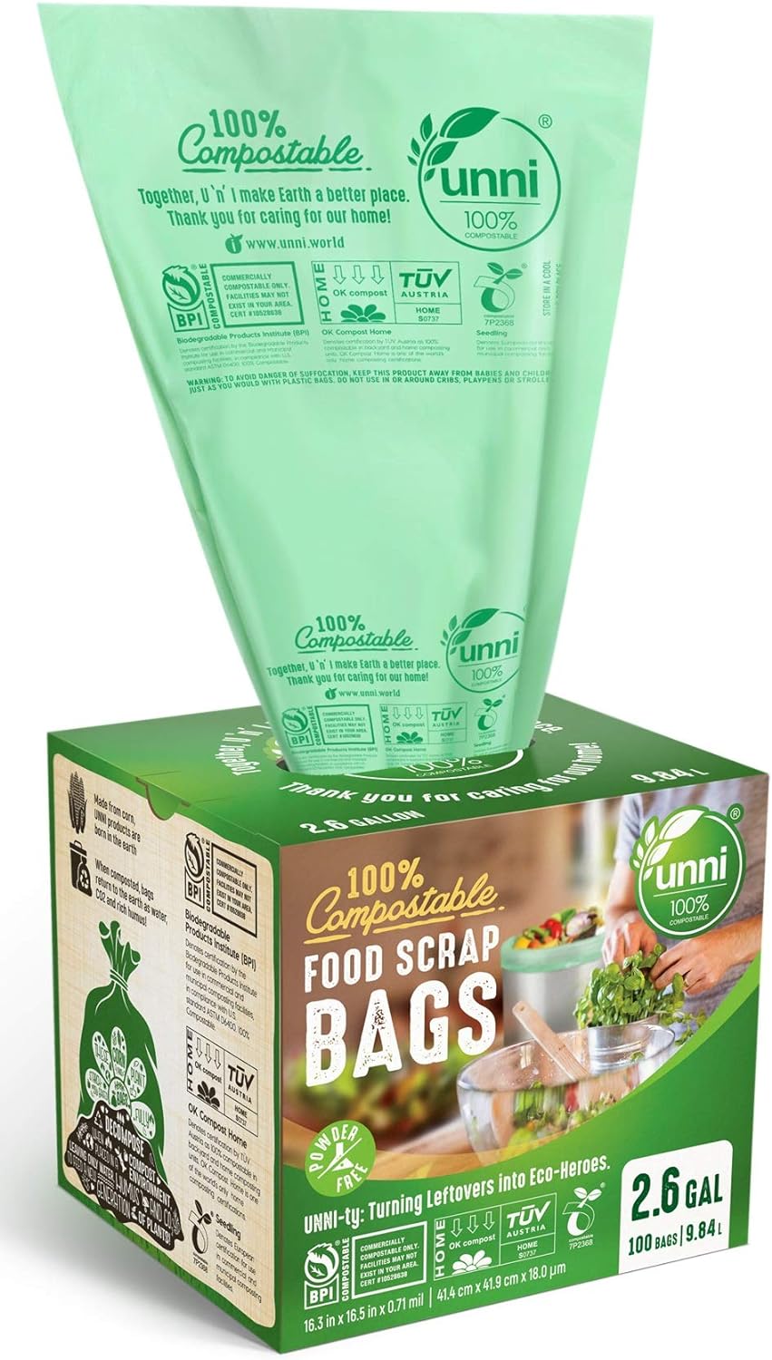 Compostable Trash Bag | 2.6 Gallon, 9.84 Liter, 100 Count