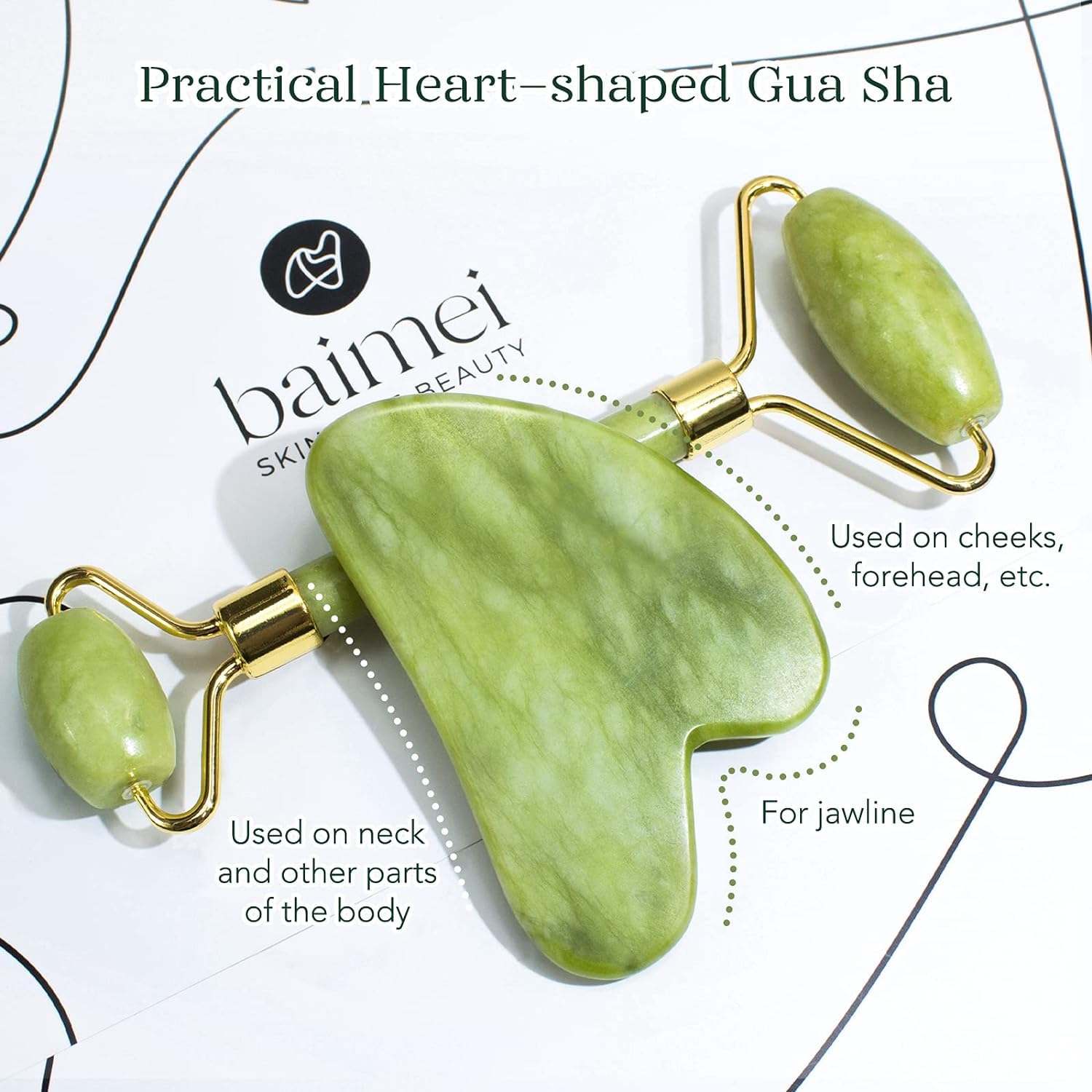 Face Roller and Gua Sha Set | Redness and Puffiness Reduction, Self-Care Gift - Green