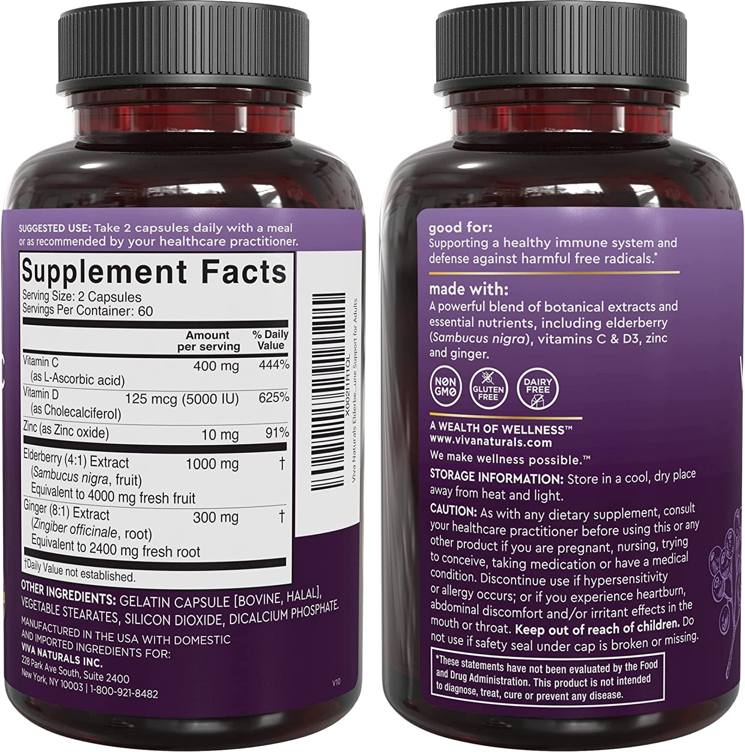 Elderberry with Vitamin C and Zinc for Adults - 5 in 1 Sambucus Black Elderberry Capsules with Vitamin D3 5000 IU, Elderberries Immune Support Supplement 2 Months Supply Pills