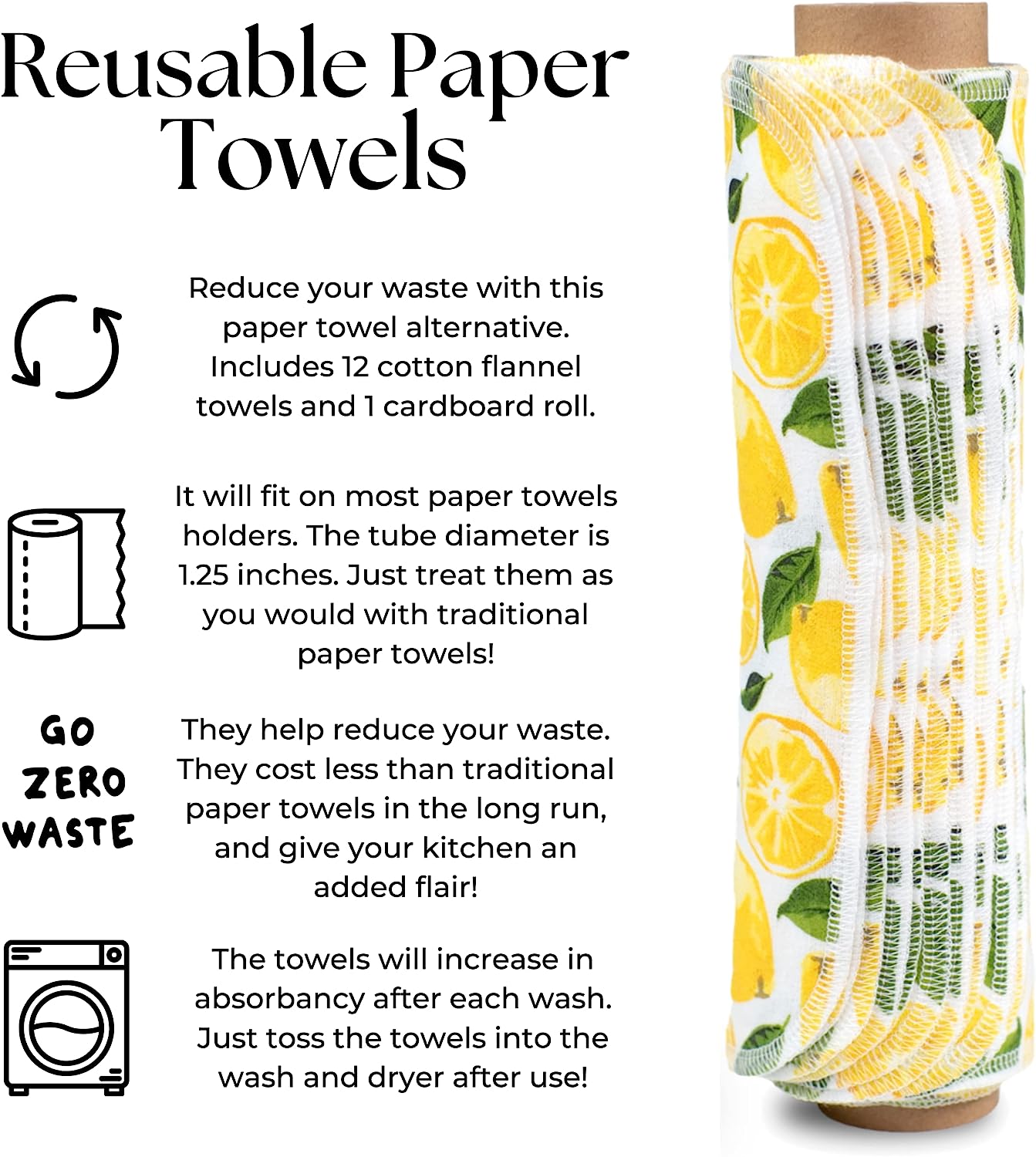 Reusable Paper Towels Roll | Lemons, 12 Towels