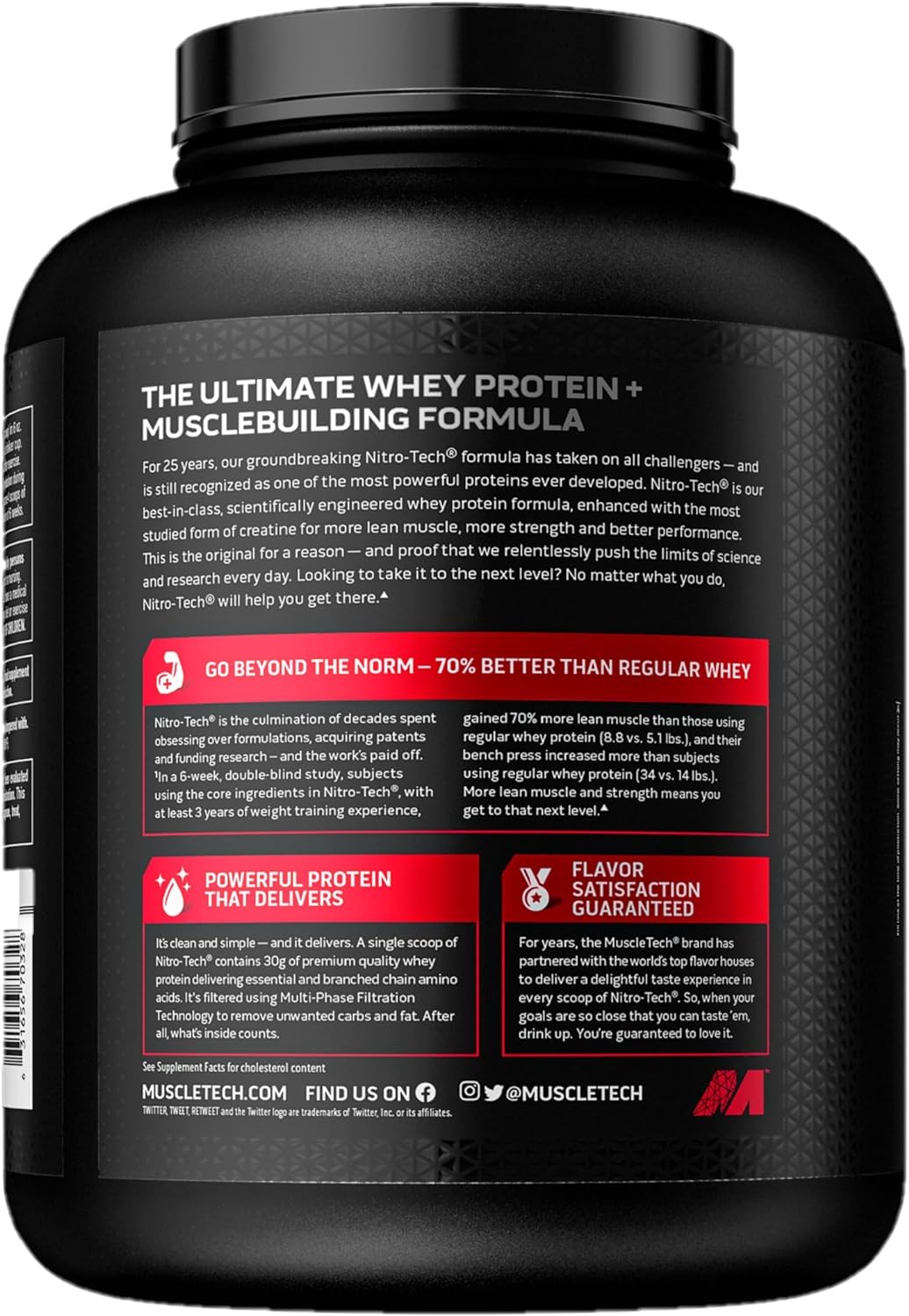 Whey Protein Powder | MuscleTech Nitro-Tech, 30g Protein, 3g Creatine, 4lb