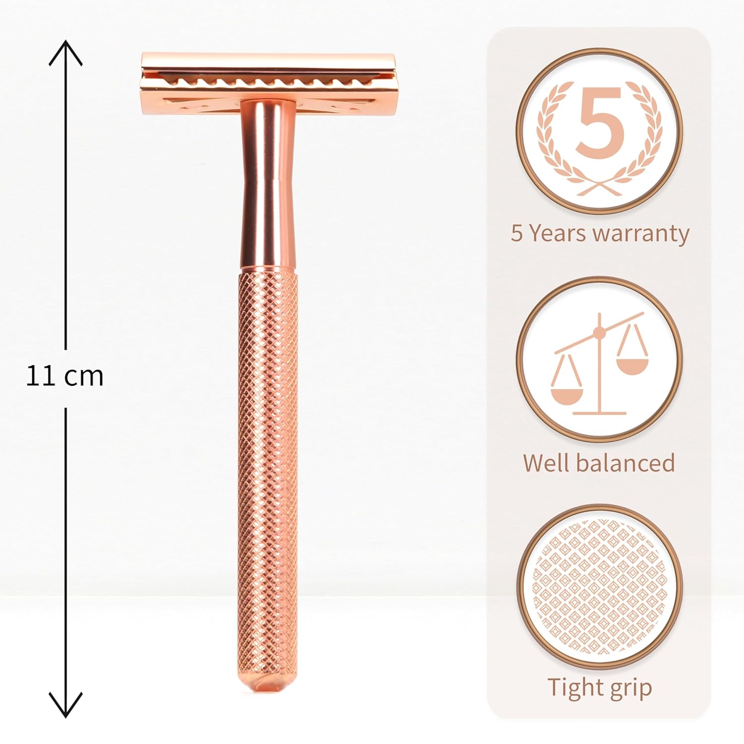 Safety Razor | Reusable, Plastic-Free, Rose Gold, 5 Blades