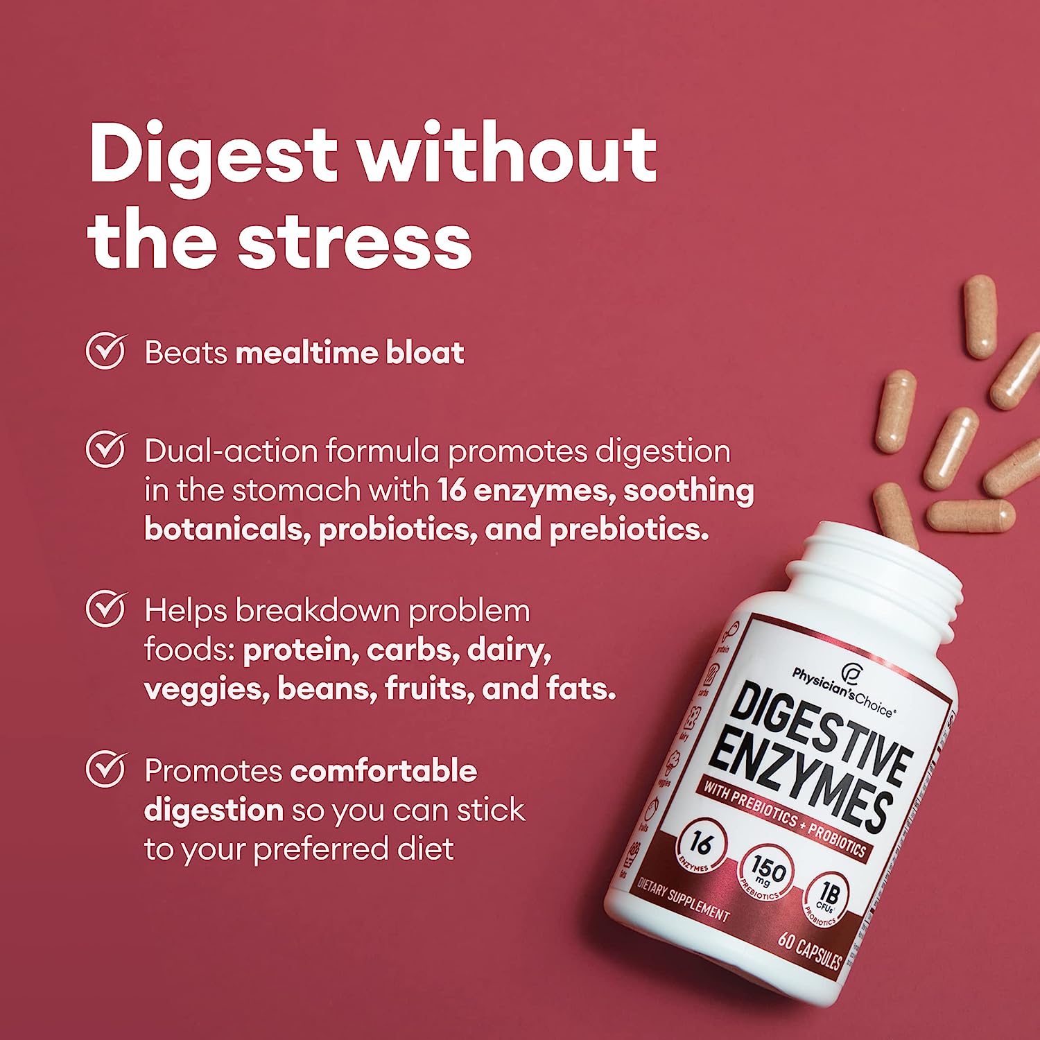 Digestive Enzymes | Multi Enzymes, Prebiotics & Probiotics, 60 CT