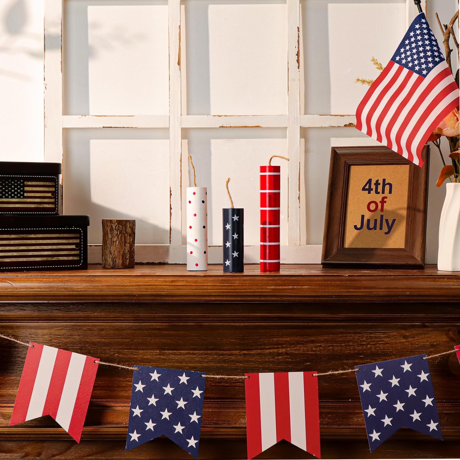 Decorative Accessory | 4th of July Theme, Wooden Firework Signs, 3 Pieces