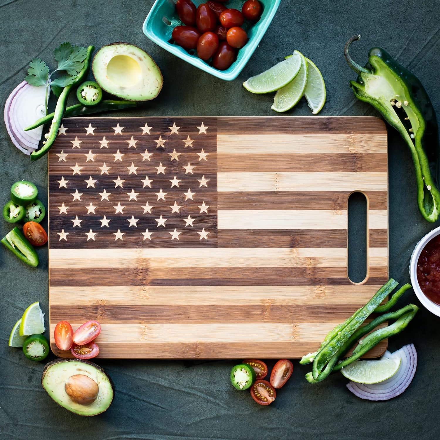 American Flag Cutting Board | Bamboo Wood, 9.75x13.75, Decorative and Functional