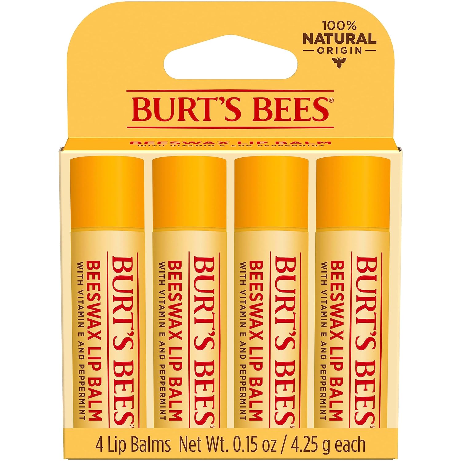 Lip Balm | Original Beeswax, Tint-Free, 4 Tubes, 0.15 oz