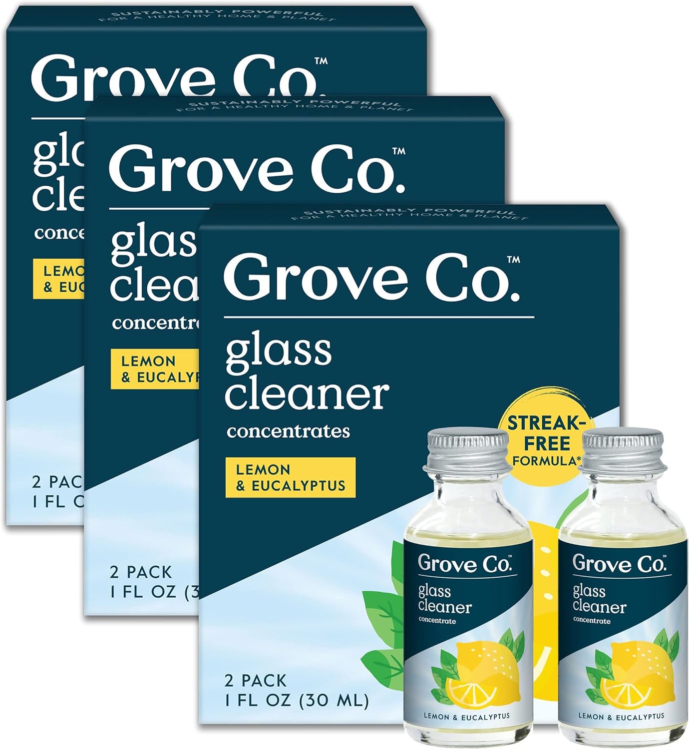 Glass Cleaner, Refill Concentrate (2 X 1 Fl Oz) + 1 X Reusable Glass Spray Bottle (16 Oz) Plant-Based Cleaning Supplies Bundle, No Plastic Waste, 100% Natural Lavender & Thyme Fragrance