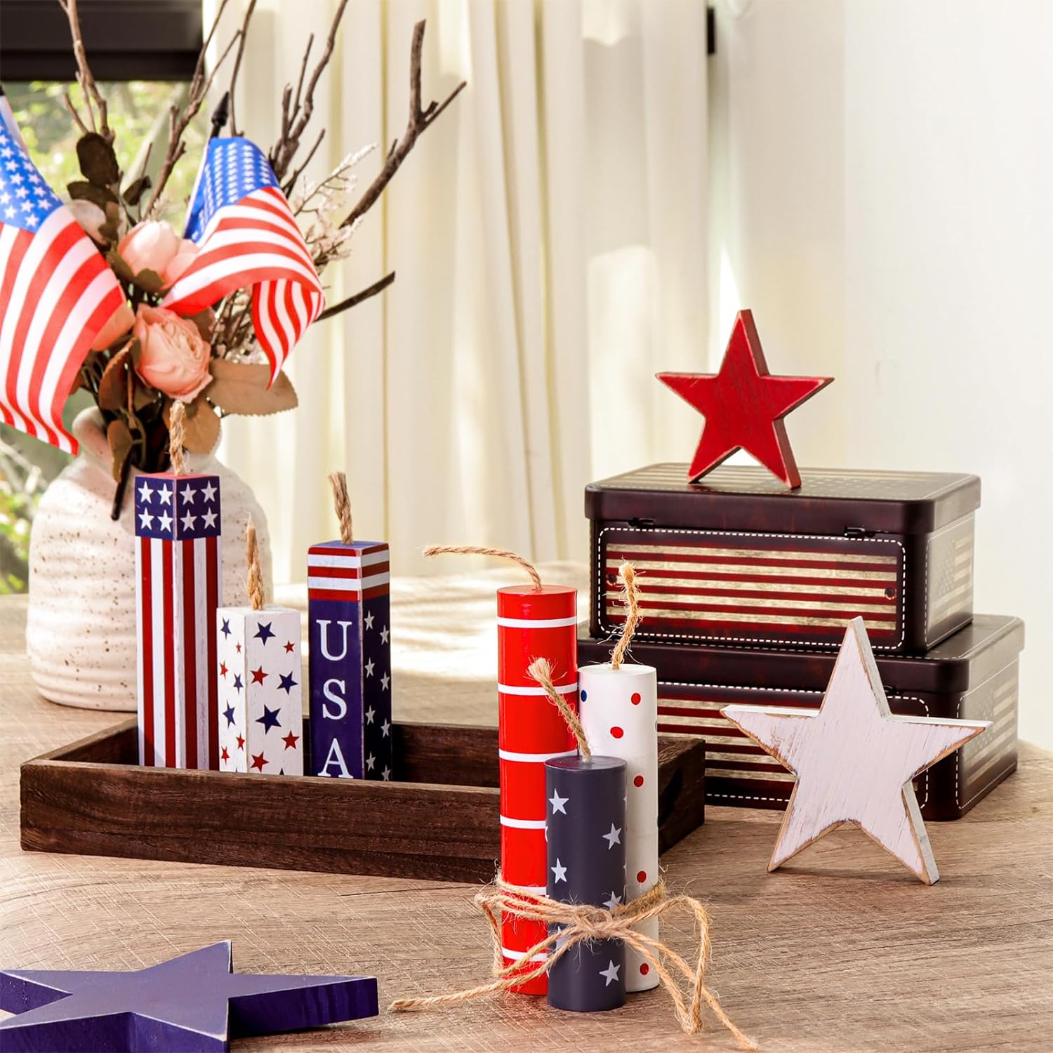 Decorative Accessory | 4th of July Theme, Wooden Firework Signs, 3 Pieces