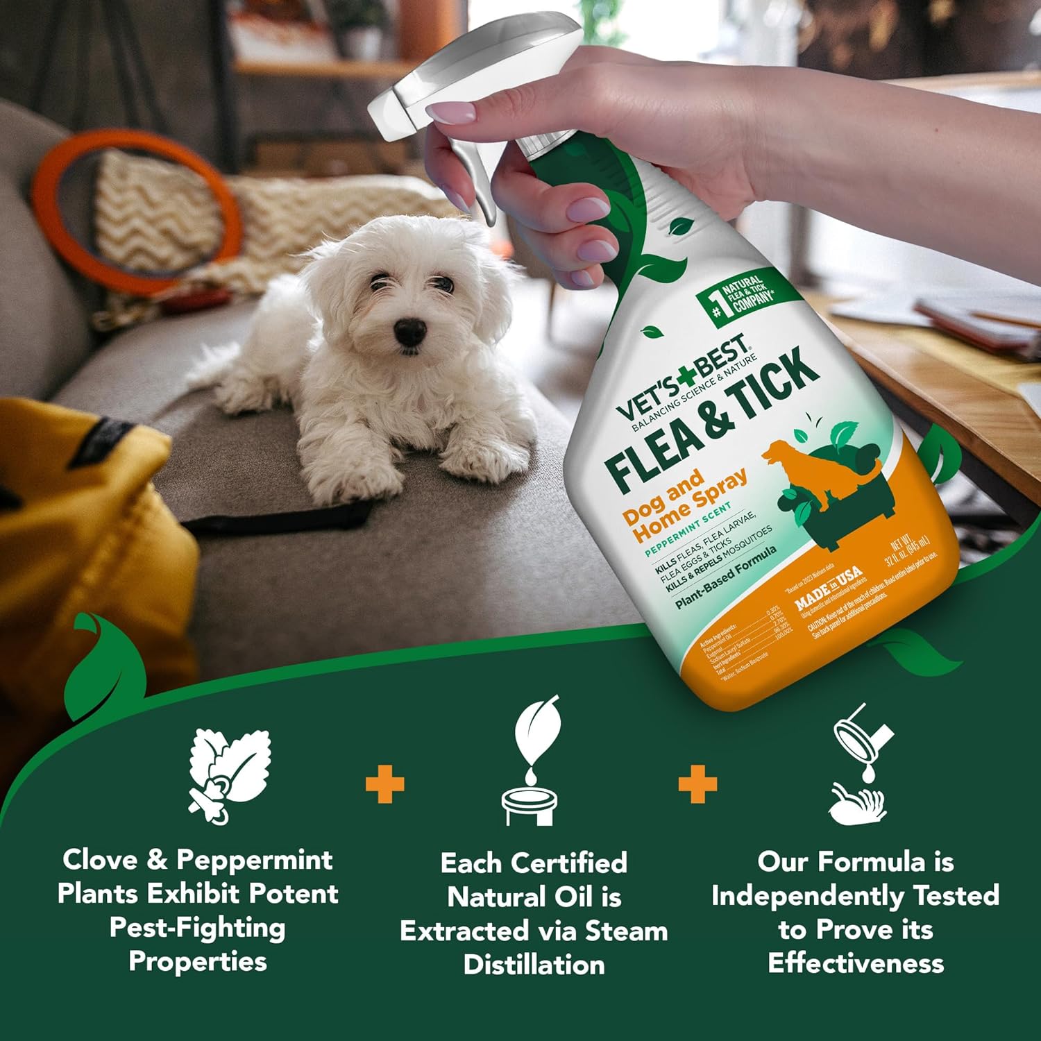 Dog Flea and Tick Spray | Natural Ingredients, 32 fl oz