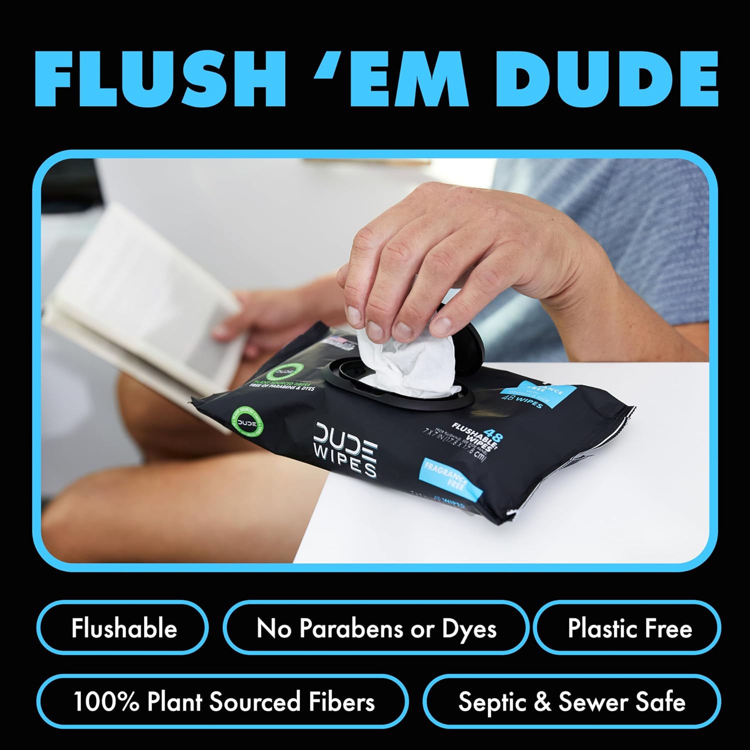 Flushable Wipes | Unscented Extra-Large, 720 Count Total, Packs of 15