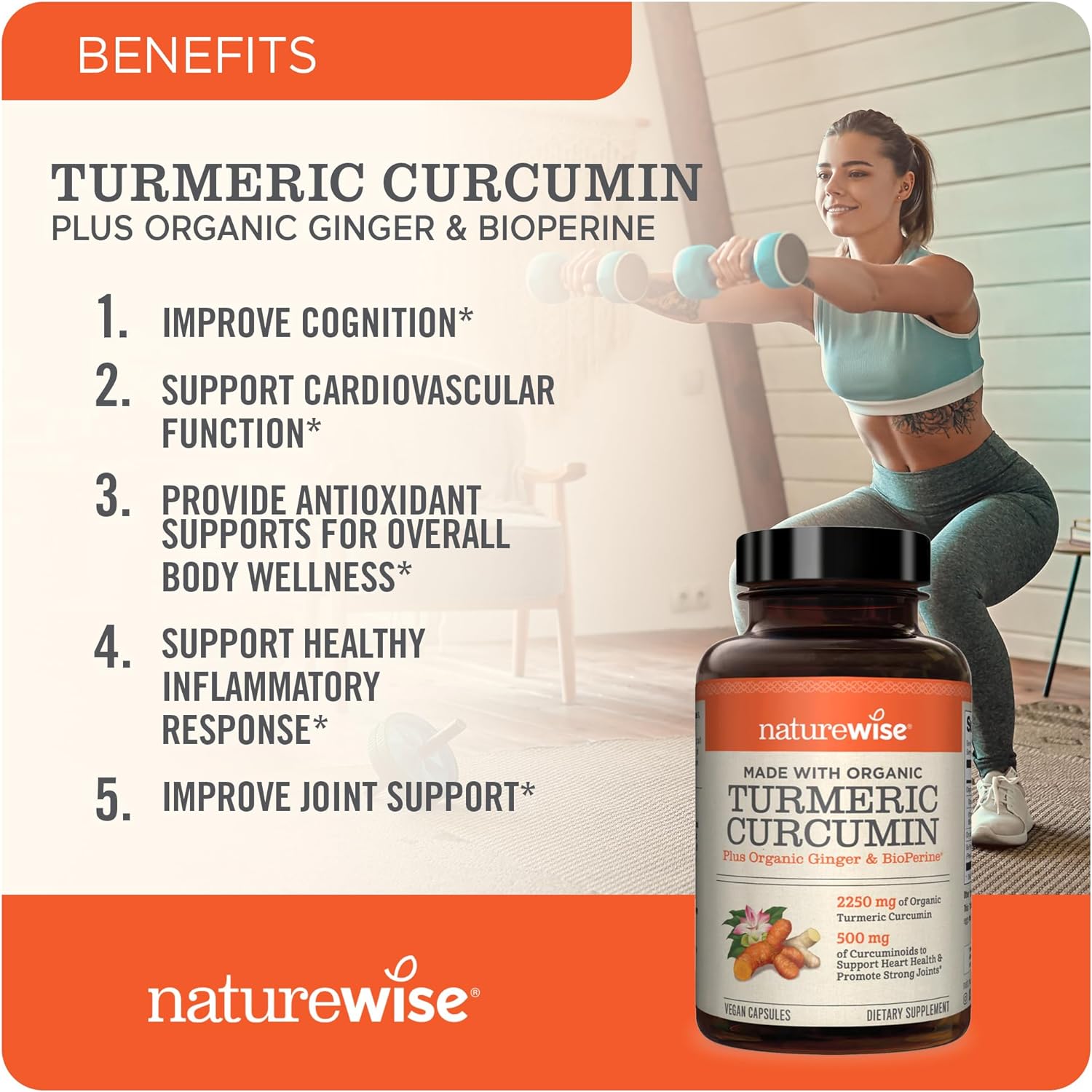 Curcumin Turmeric Supplement | 2250mg, 95% Curcuminoids & BioPerine, 90 Count