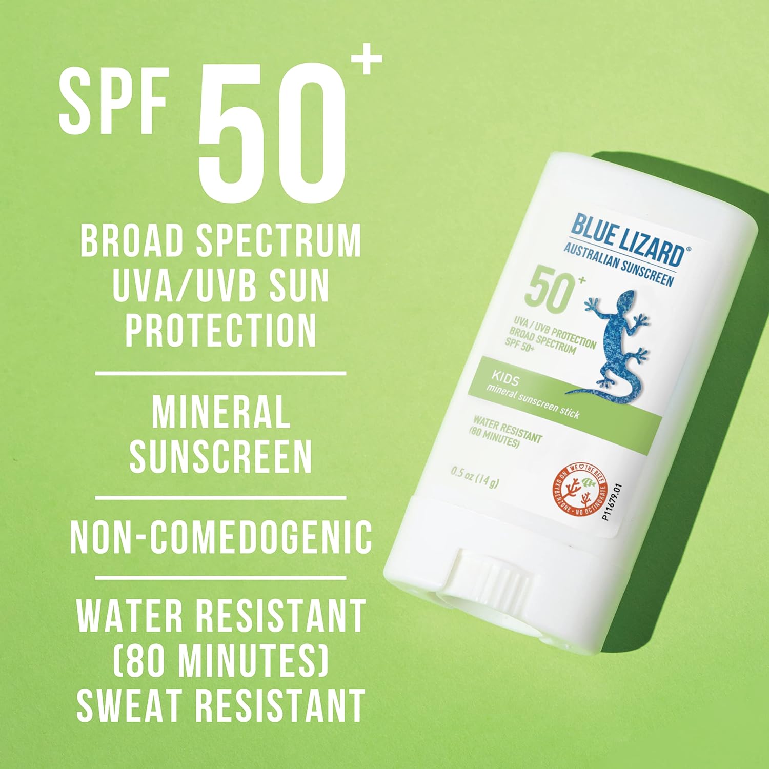 BLUE LIZARD Mineral Sunscreen Stick - SPF 50+ Water-Resistant, Fragrance-Free - 0.5 oz