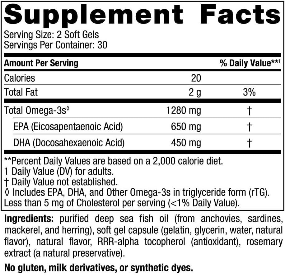 Ultimate Omega, Lemon Flavor - 60 Soft Gels - 1280 Mg Omega-3 - High-Potency Omega-3 Fish Oil Supplement with EPA & DHA - Promotes Brain & Heart Health - Non-Gmo - 30 Servings