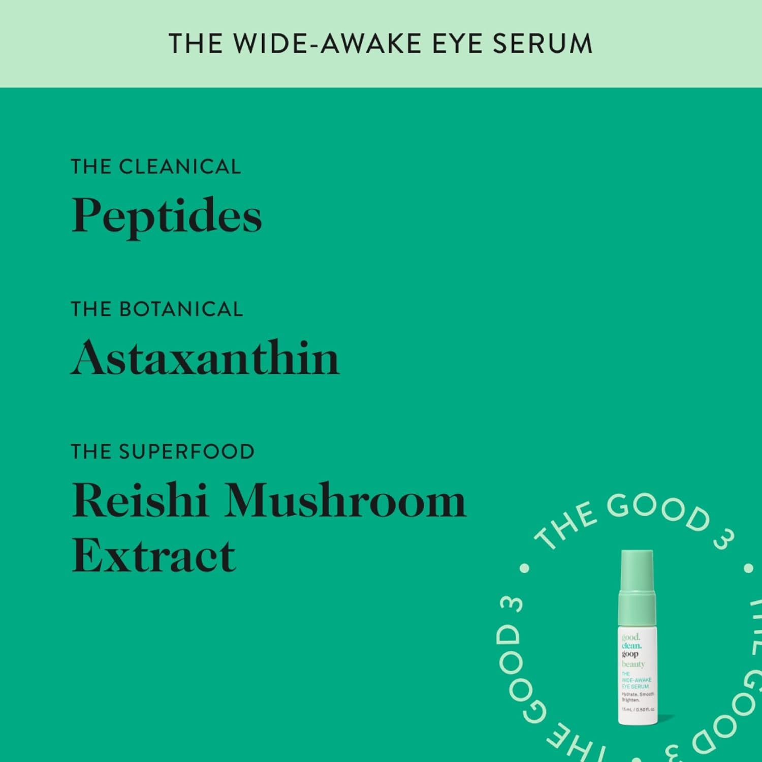 Beauty the Wide-Awake Eye Serum | Gel Serum to Reduce Fine Lines | Peptides, Astaxanthin & Reishi Mushroom Extract | Caffeine Eye Serum for Puffy Eyes & Dark Circles | Vegan | 0.5 Oz