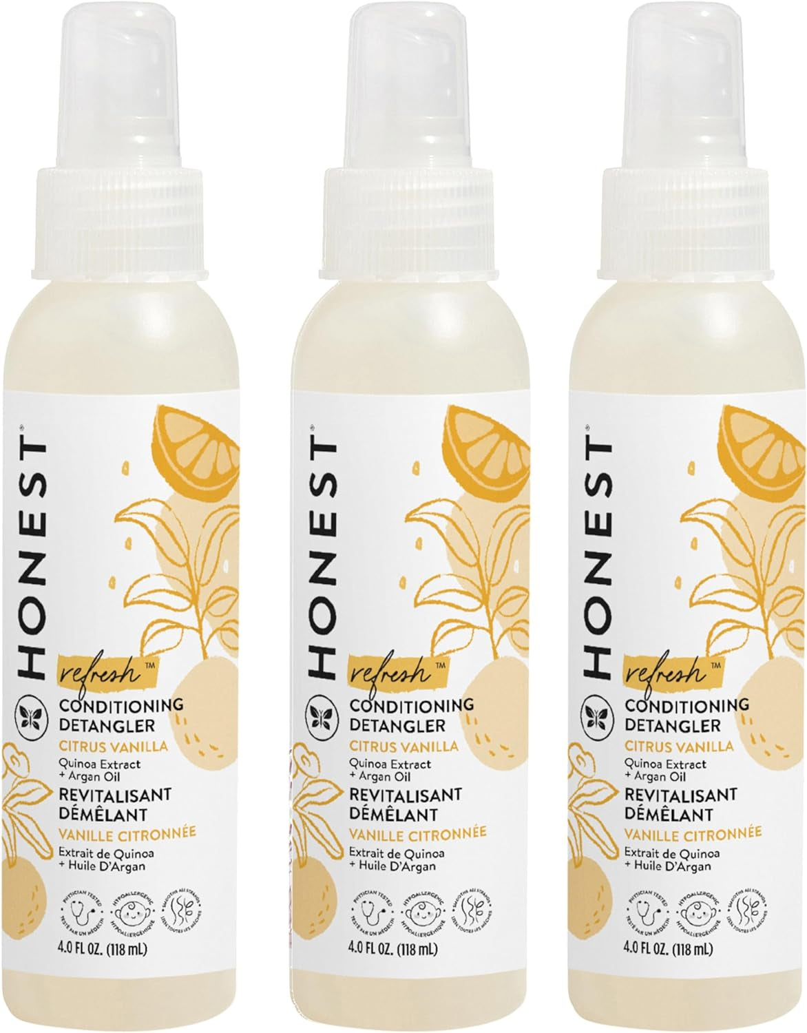 Conditioning Hair Detangler 3-Pack | Leave-In Conditioner + Fortifying Spray | Tear-Free, Cruelty-Free, Hypoallergenic | Citrus Vanilla Refresh, 4 Fl Oz Each (Pack of 3)