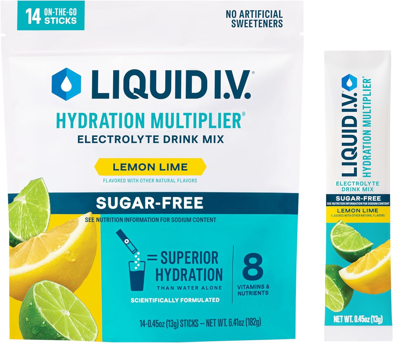 ® Hydration Multiplier® Sugar-Free - Lemon Lime - Hydration Powder Packets | Electrolyte Powder Drink Mix | Convenient Single-Serving Sticks | Non-Gmo | 14 Servings (Pack of 1)