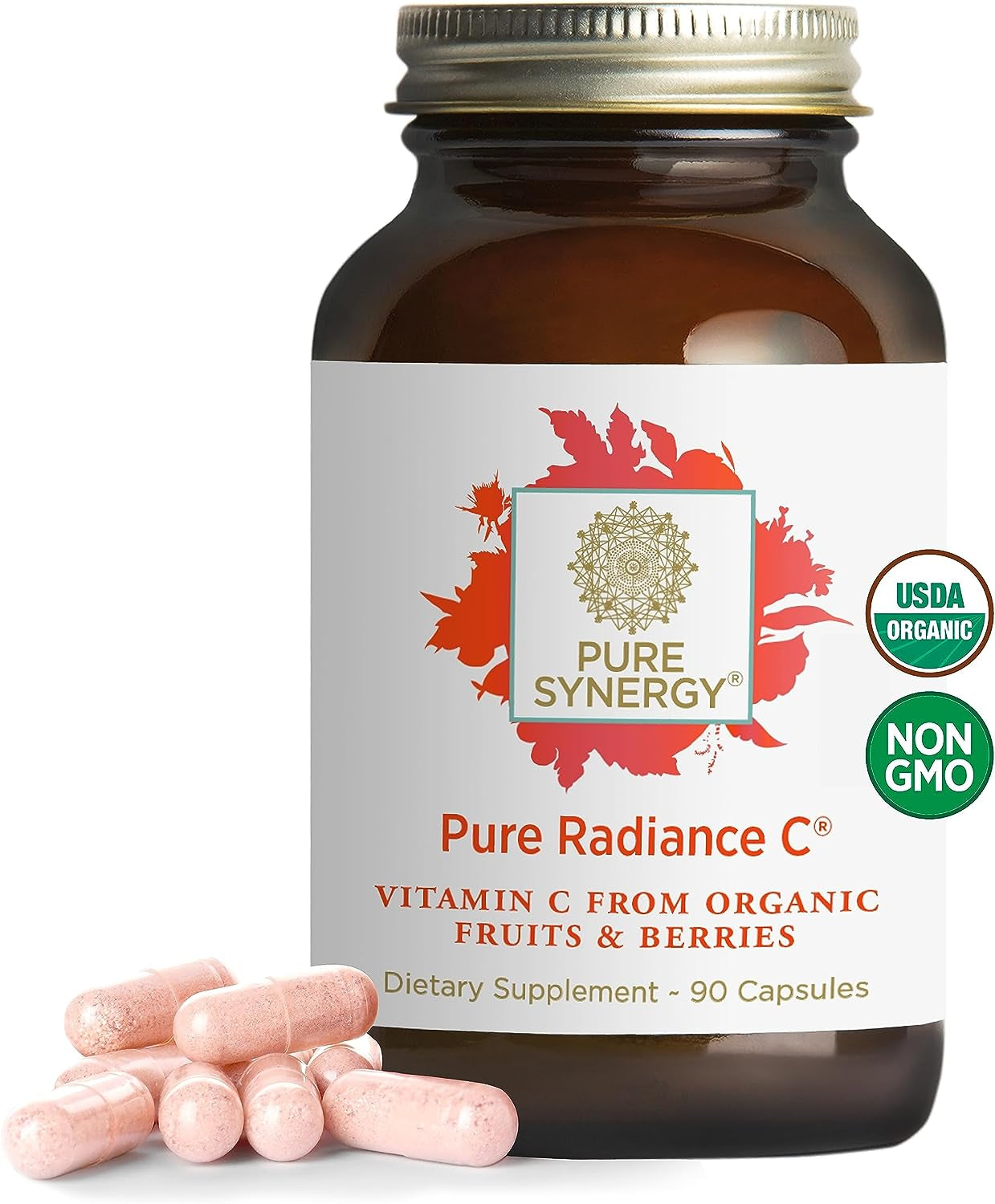 Pure Radiance C | Organic Vitamin C Capsules | 100% Natural, Whole Food, Non-Gmo Supplement with Camu Camu Extract | for Immune and Collagen Support (90 Capsules)