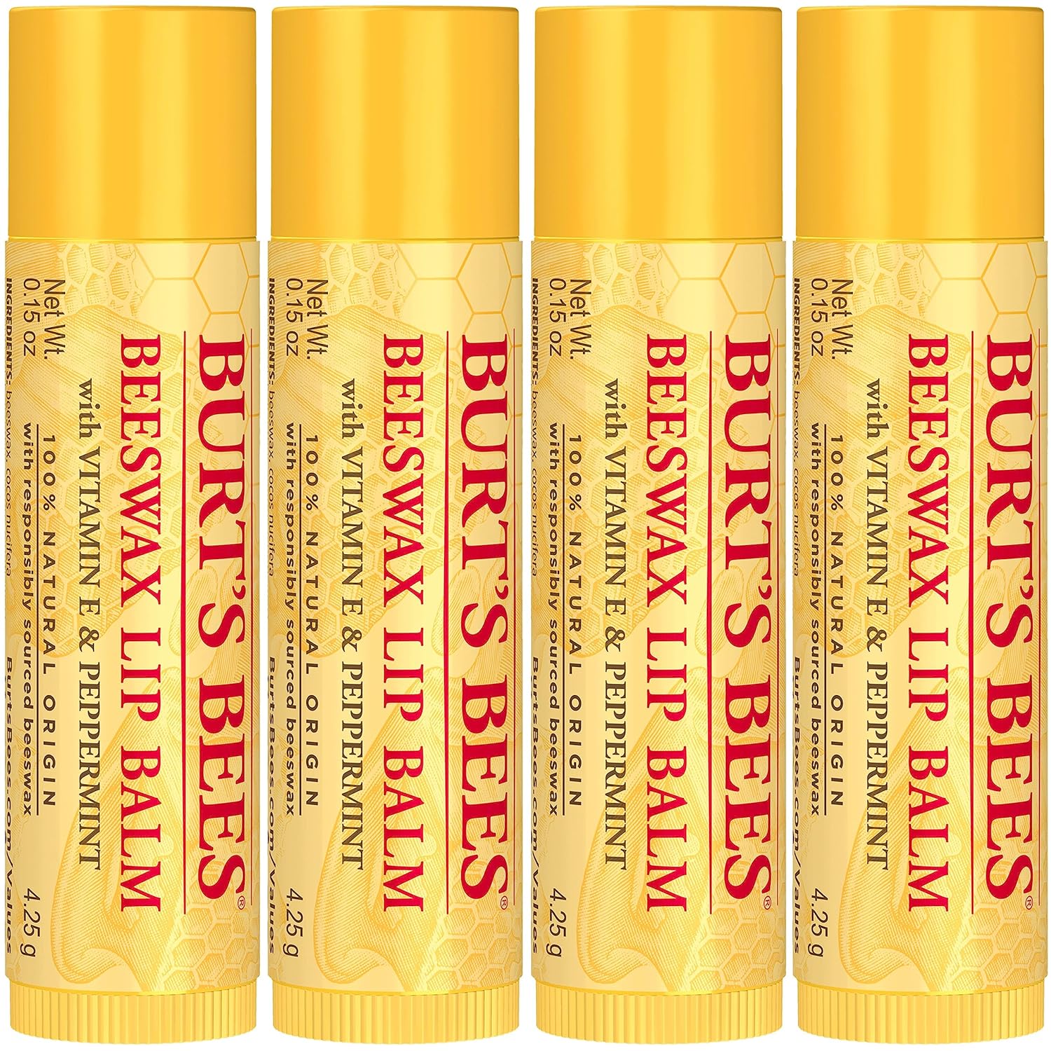 Lip Balm | Original Beeswax, Tint-Free, 4 Tubes, 0.15 oz