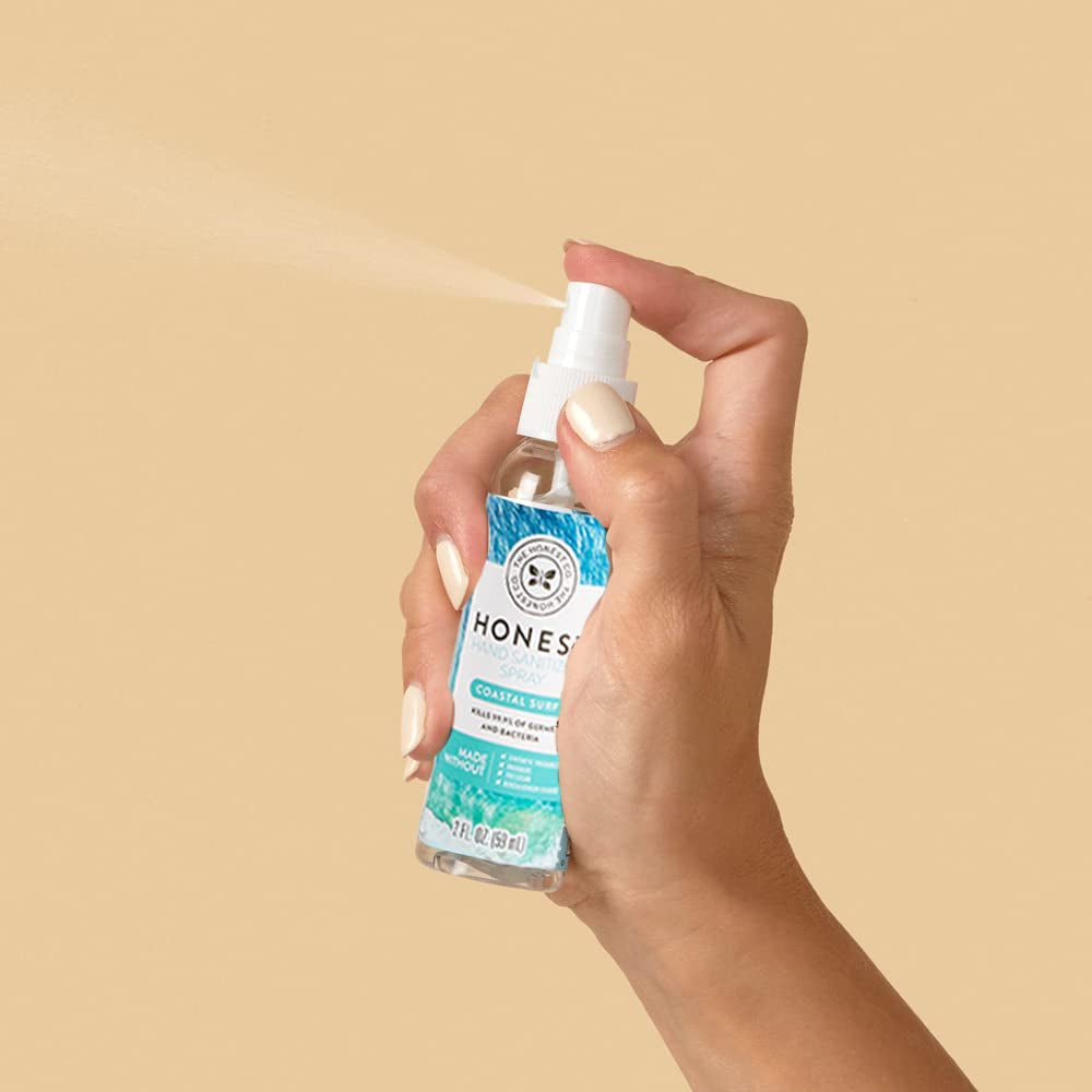 Plant-Based Hand Sanitizer Spray | Kills 99.9% of Germs | Hypoallergenic, Quick-Drying + Moisturizing | Coastal Surf, 2 Fl Oz