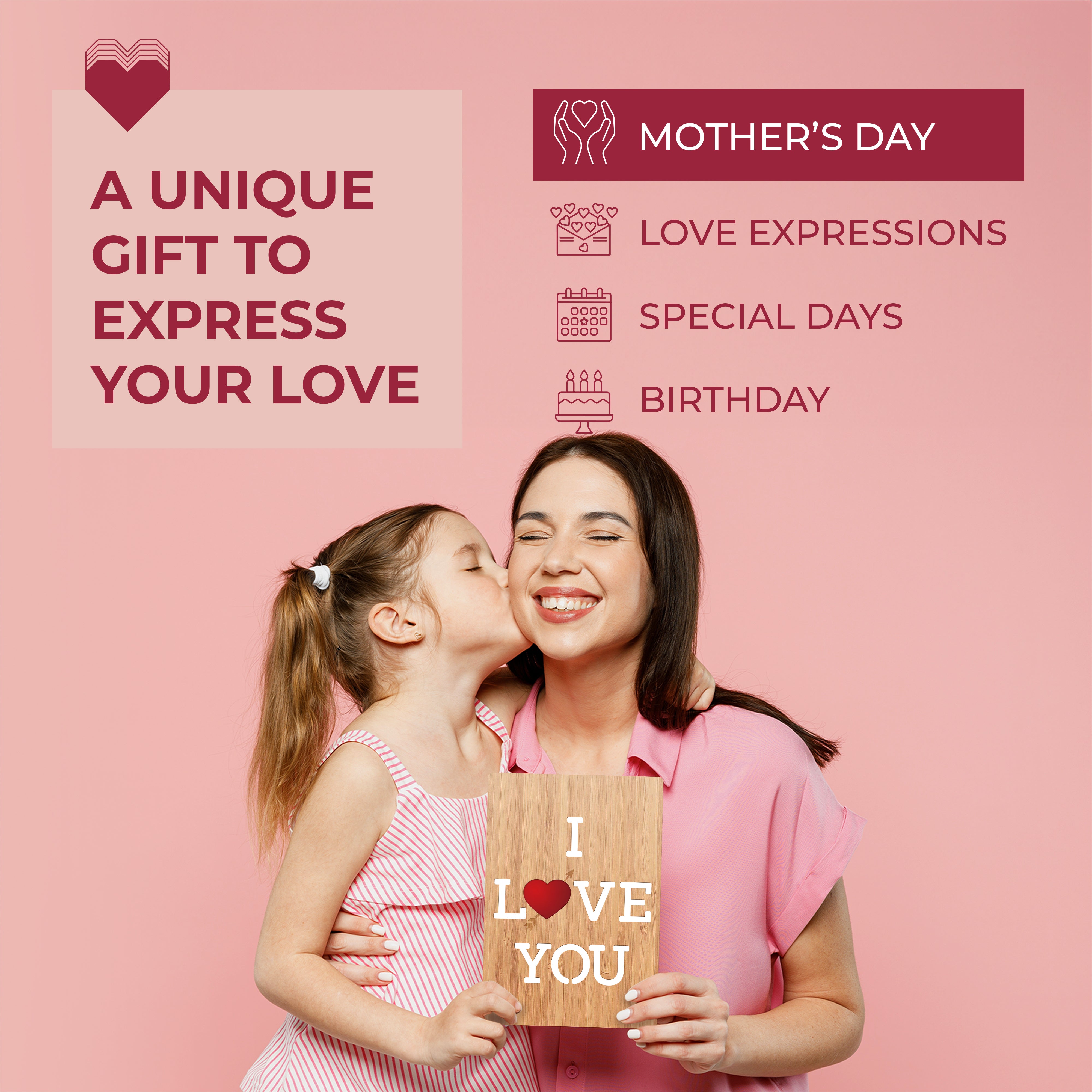 Handcrafted Bamboo Mother's Day Cards -  I Love You