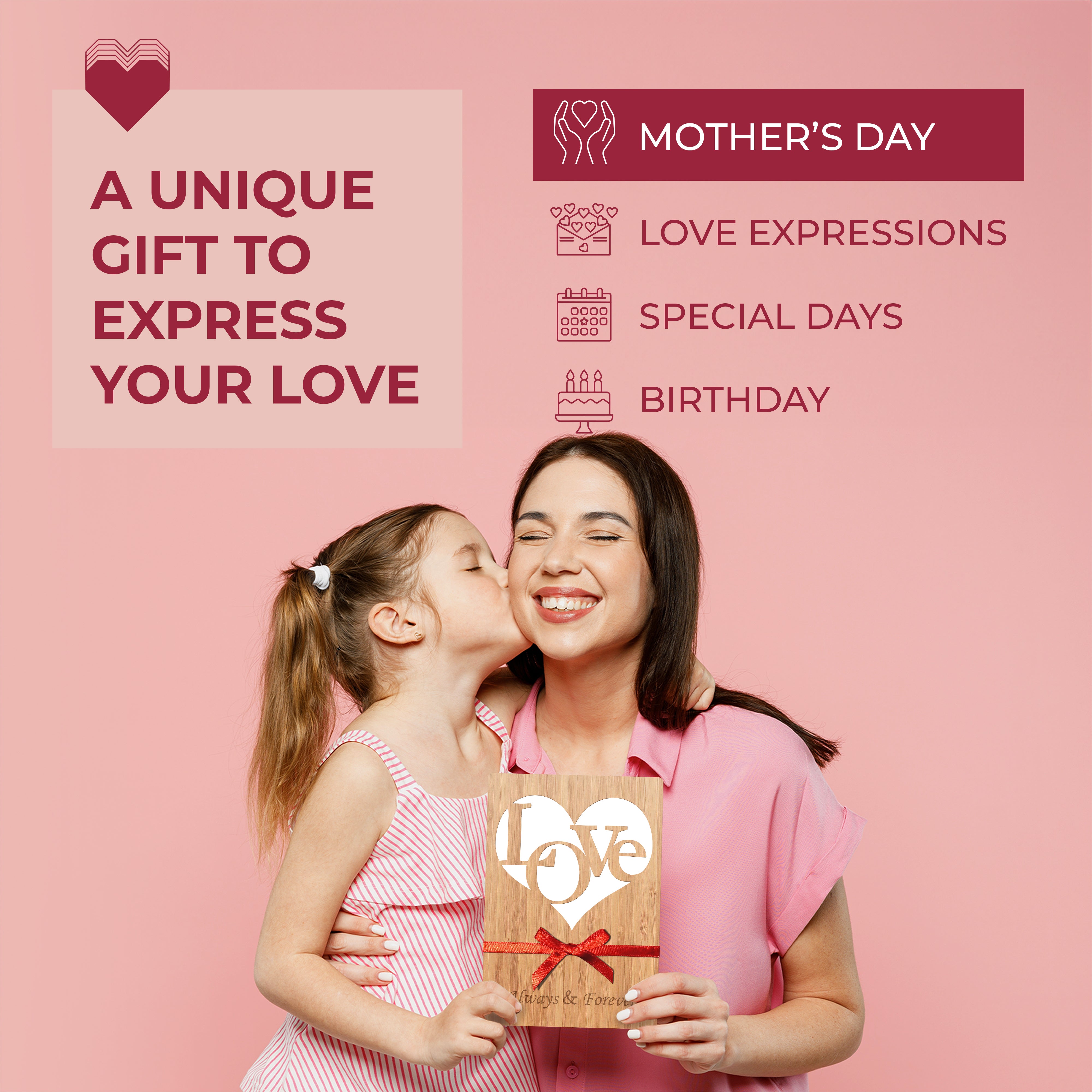Handcrafted Bamboo Mother's Day Cards - Love in Heart