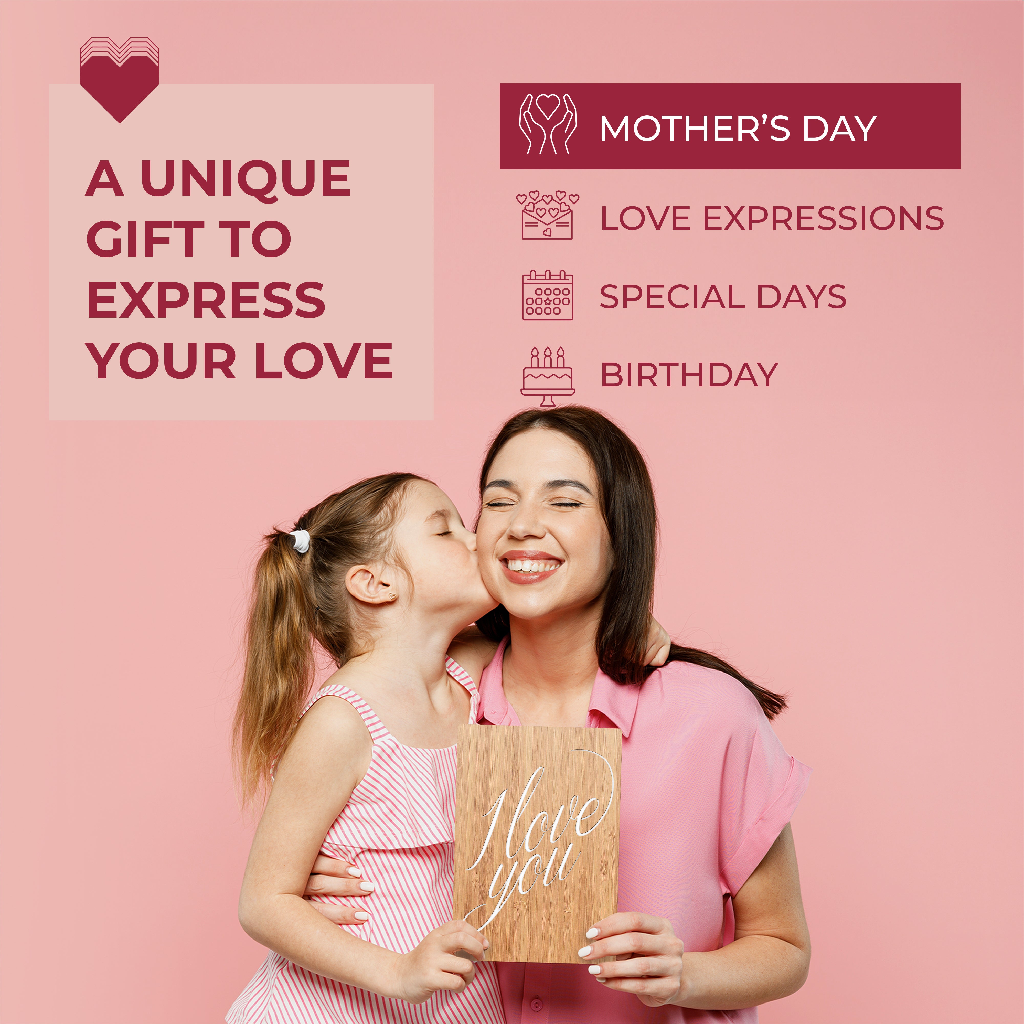 Handcrafted Bamboo Mother's Day Cards - Cursive