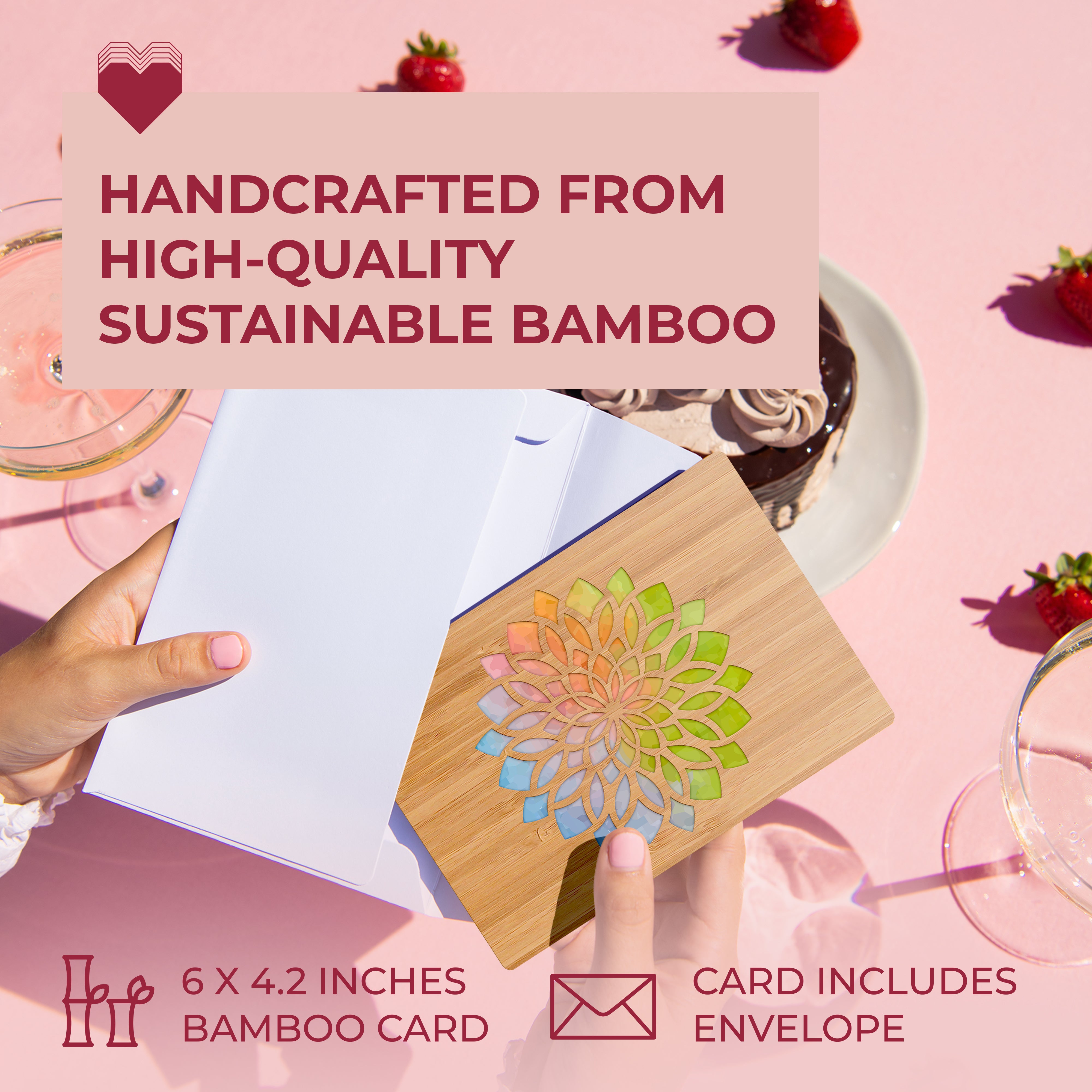 Handcrafted Bamboo Anniversary Cards - Abstract Flower
