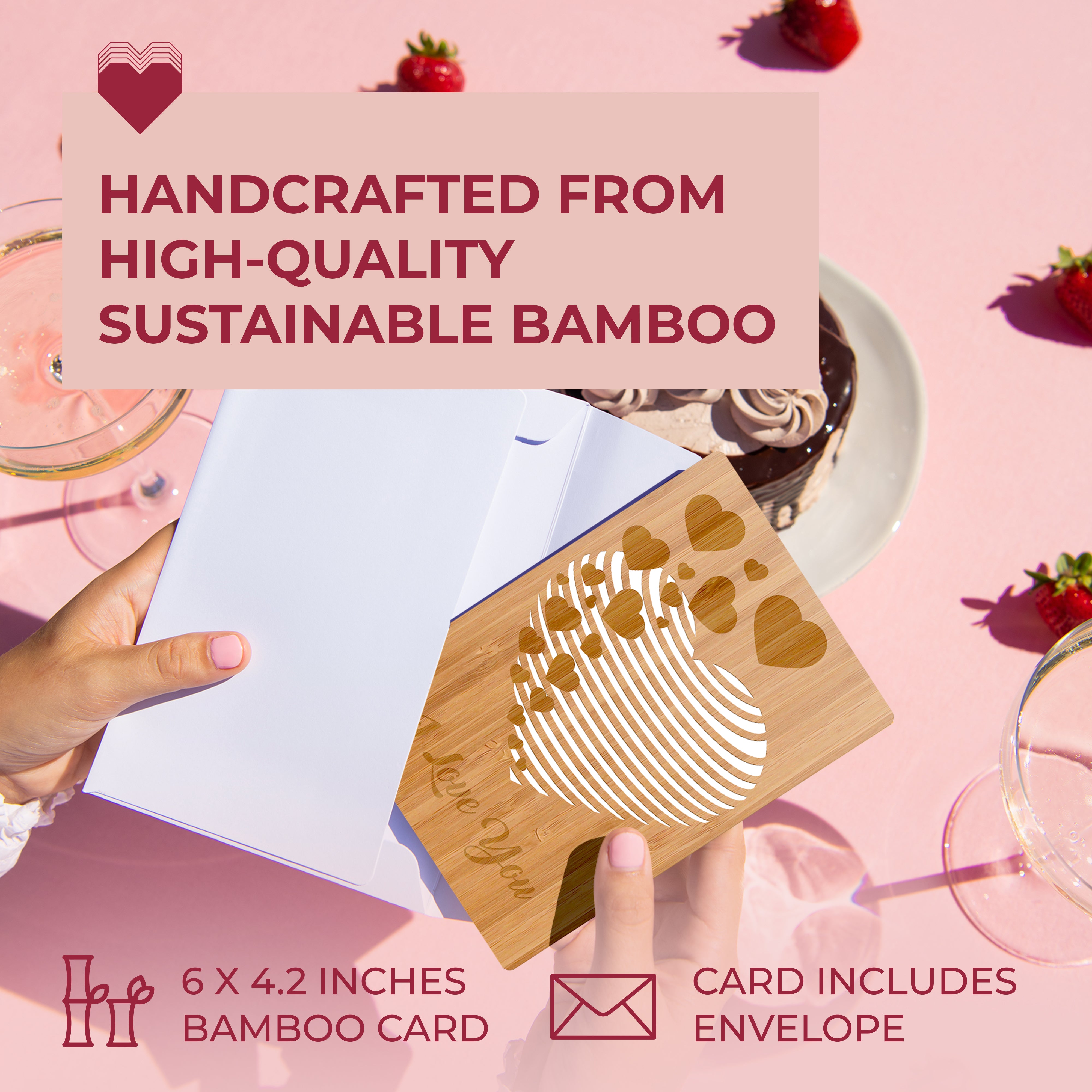 Handcrafted Bamboo Anniversary & Love Cards - Loving Heart