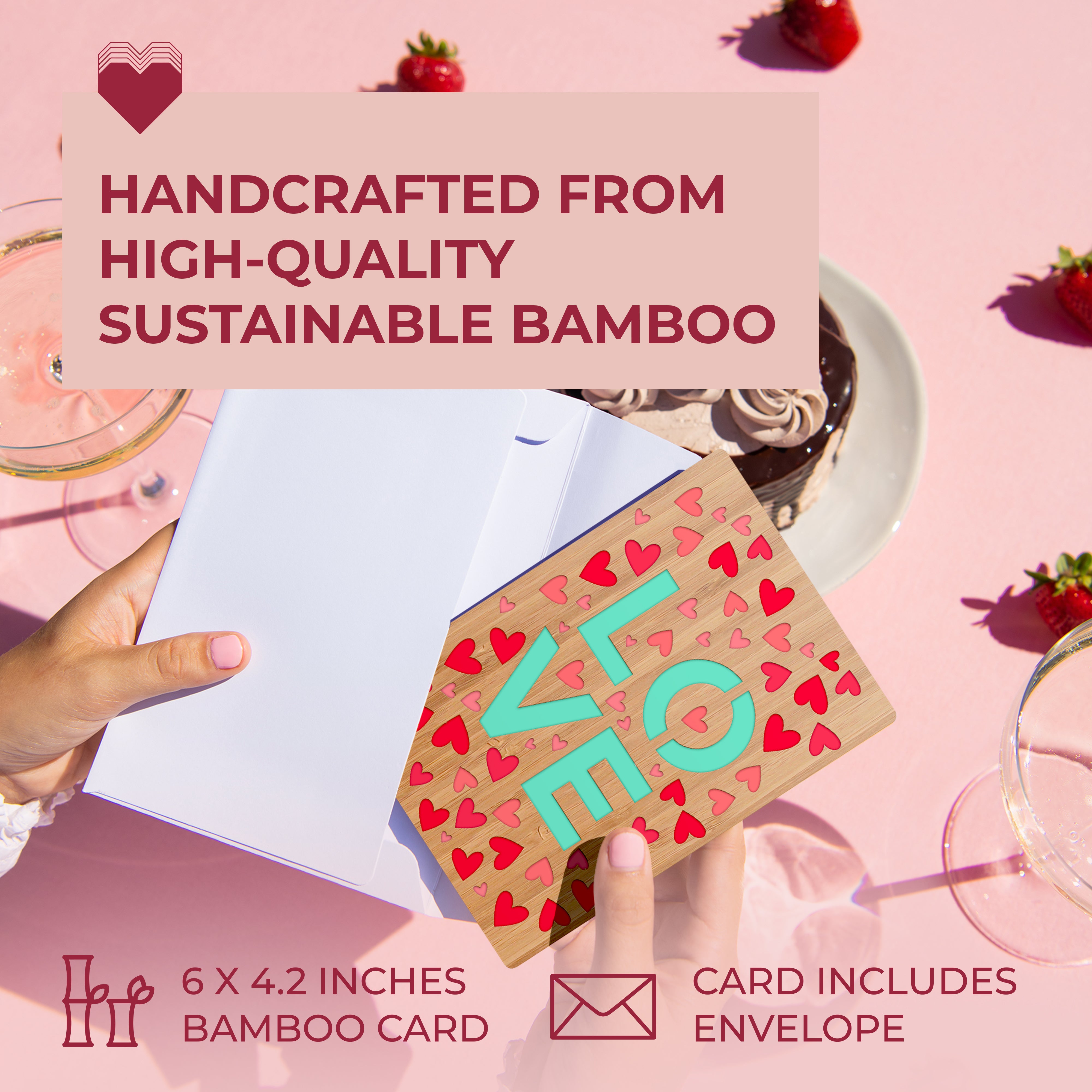 Handcrafted Bamboo Anniversary & Love Cards - Fluttering Heart