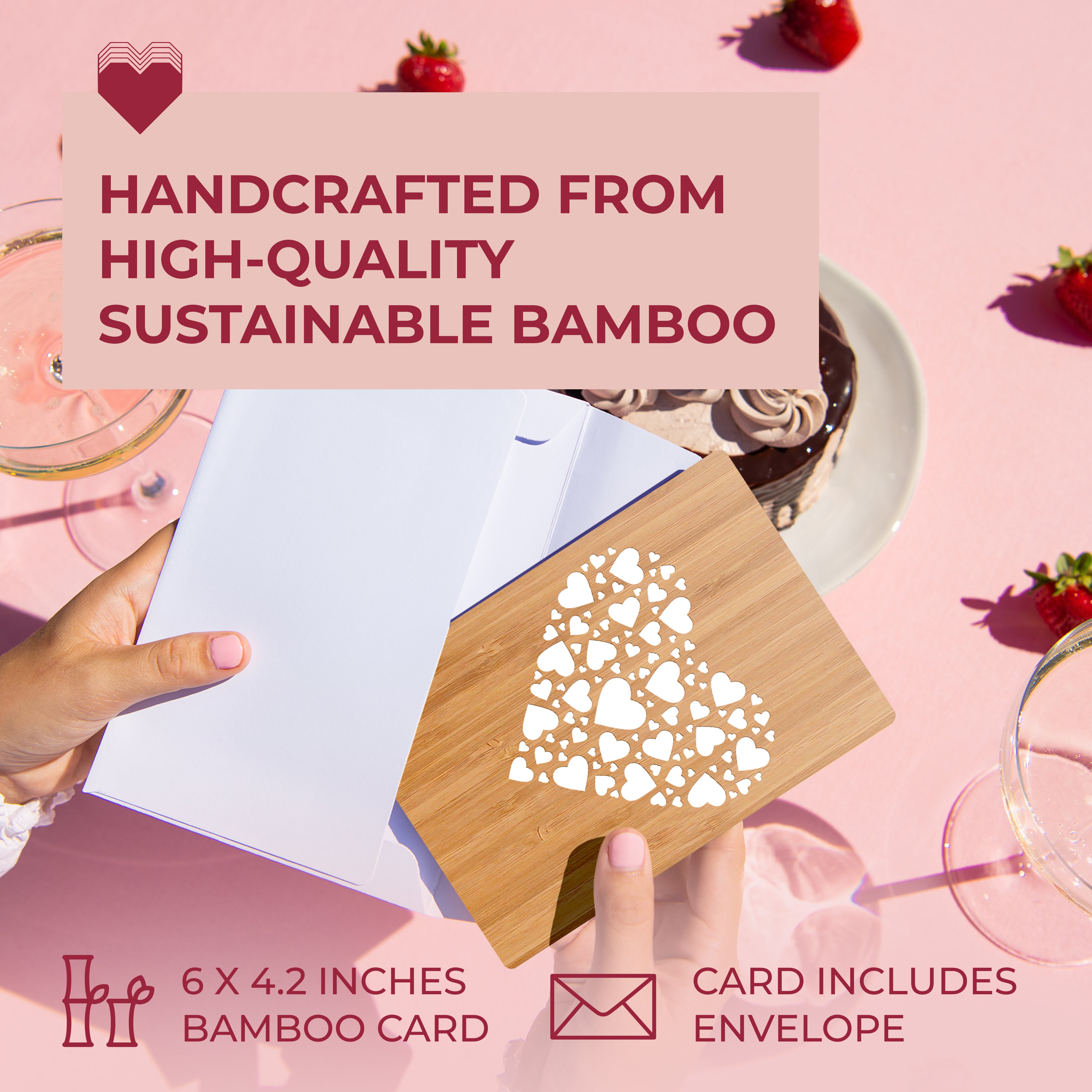 Handcrafted Bamboo Anniversary & Love Cards - Heart of Hearts