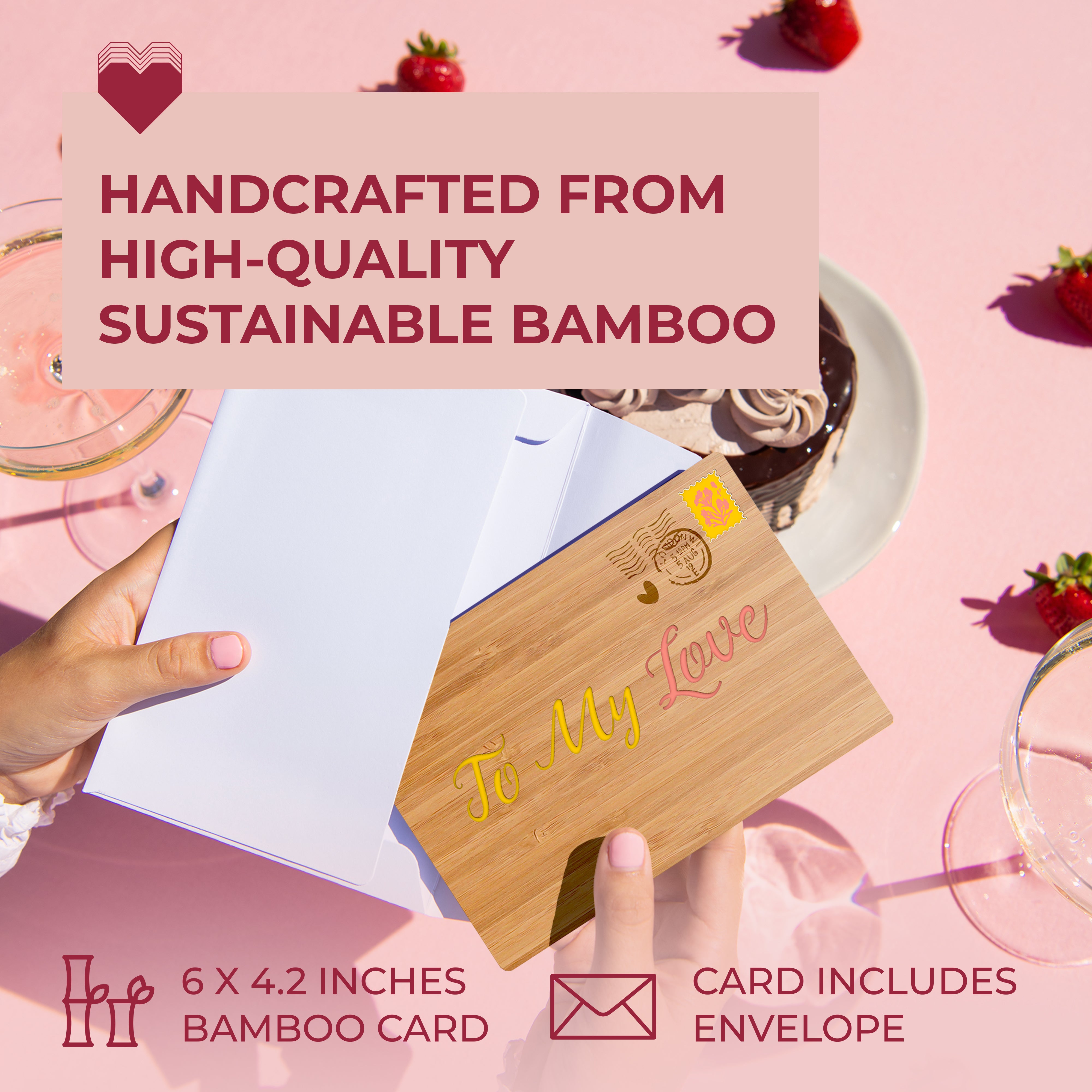 HeartSpace | Valentines Day Cards | Handmade Sustainable Bamboo Love Cards | Anniversary Cards for Wife, Husband, Girlfriend | Wooden Memorable & Unique Valentines Gifts for Her, Him | To My Love