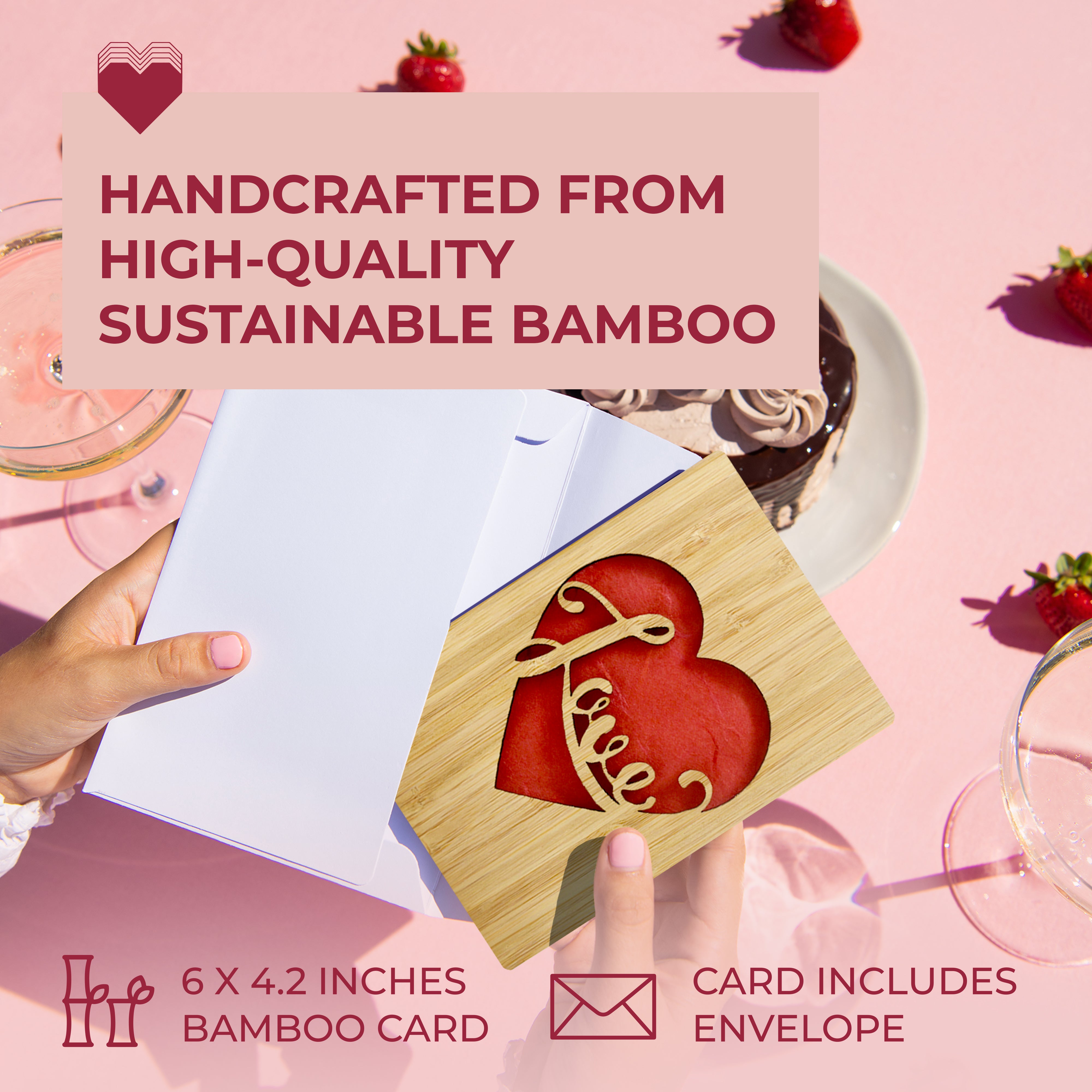 Handcrafted Bamboo Mother's Day Cards - Love Heart