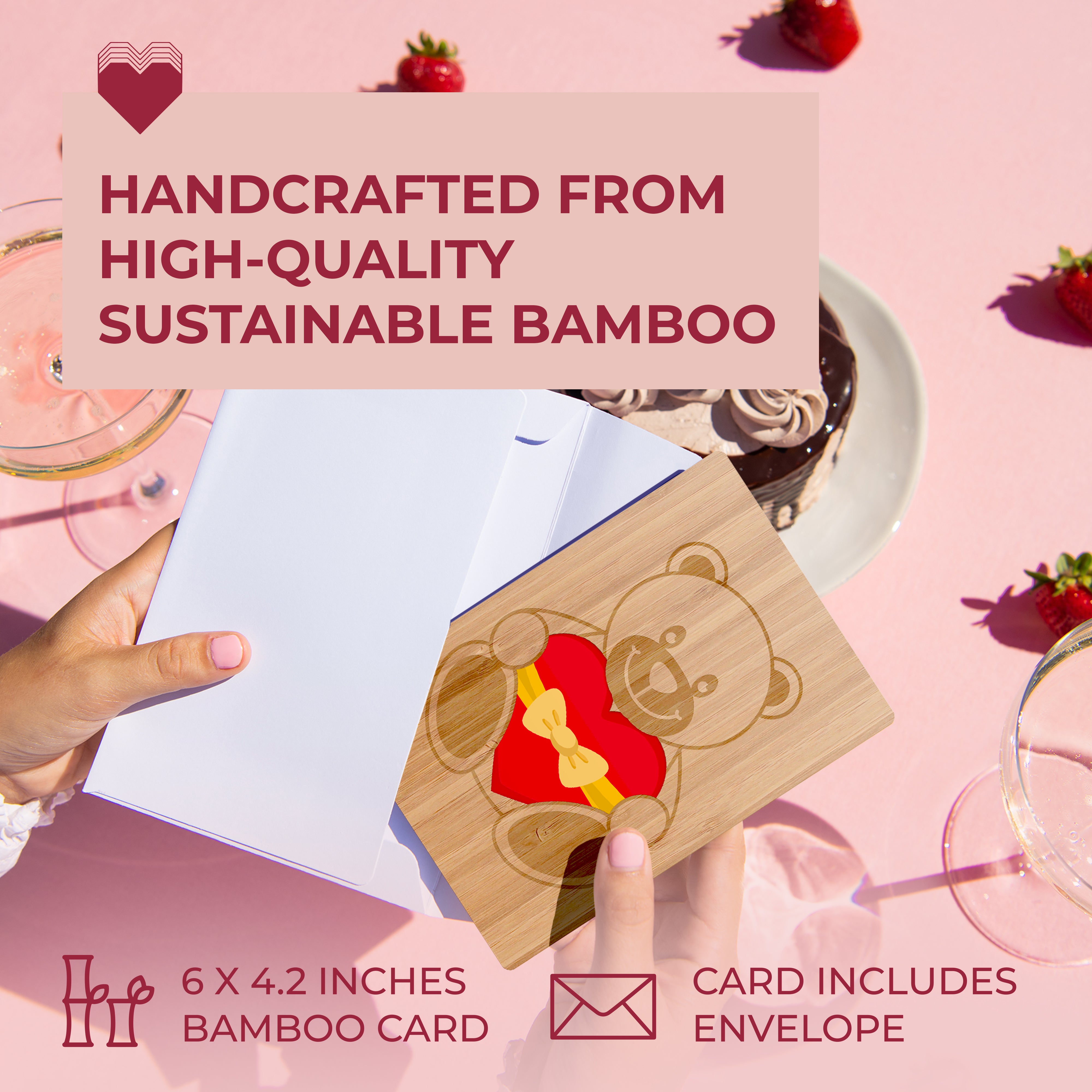 Handcrafted Bamboo Mother's Day Cards - Teddy Bear