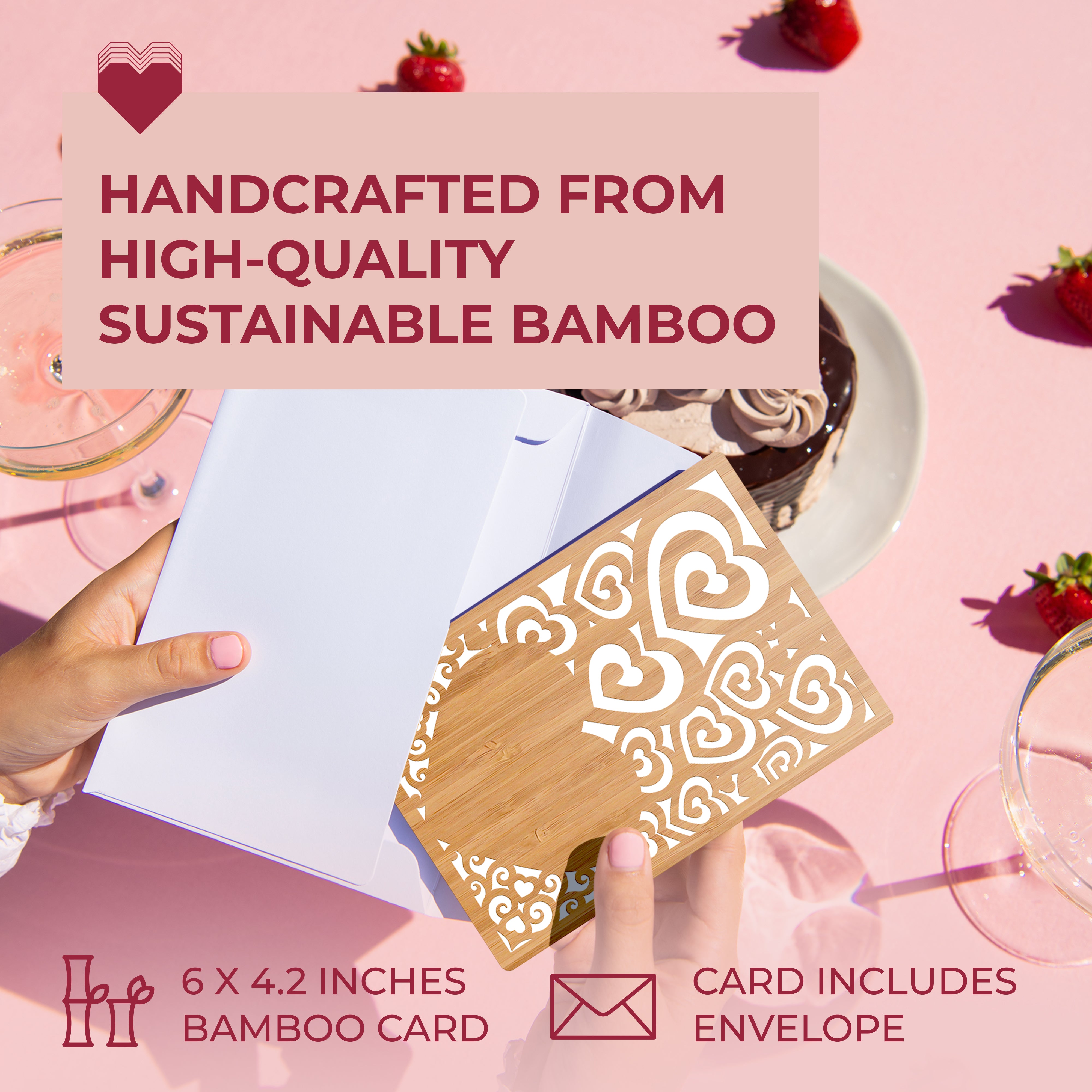 Handcrafted Bamboo Mother's Day Cards - Heart Swirls