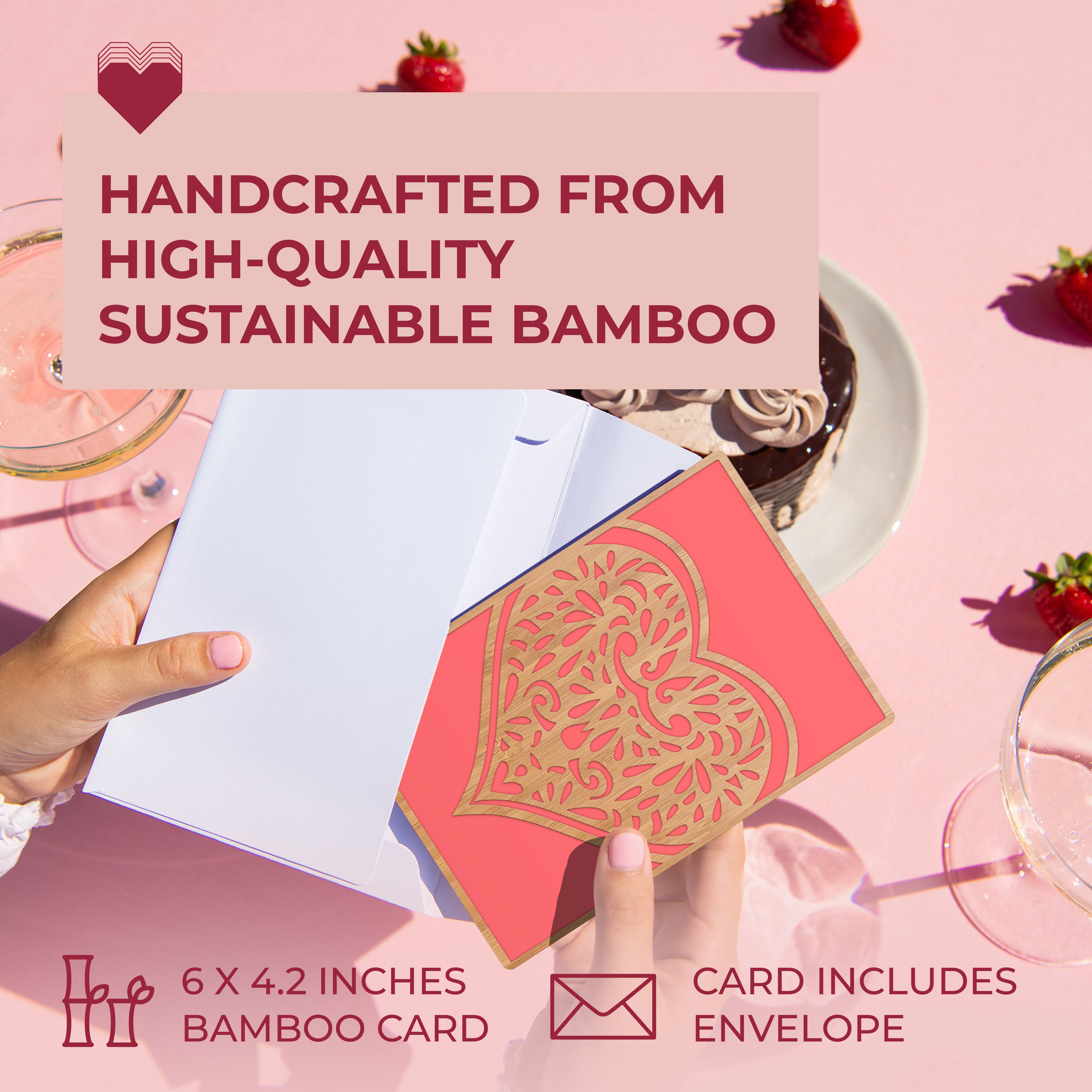 Handcrafted Bamboo Mother's Day Cards - Intricate Heart