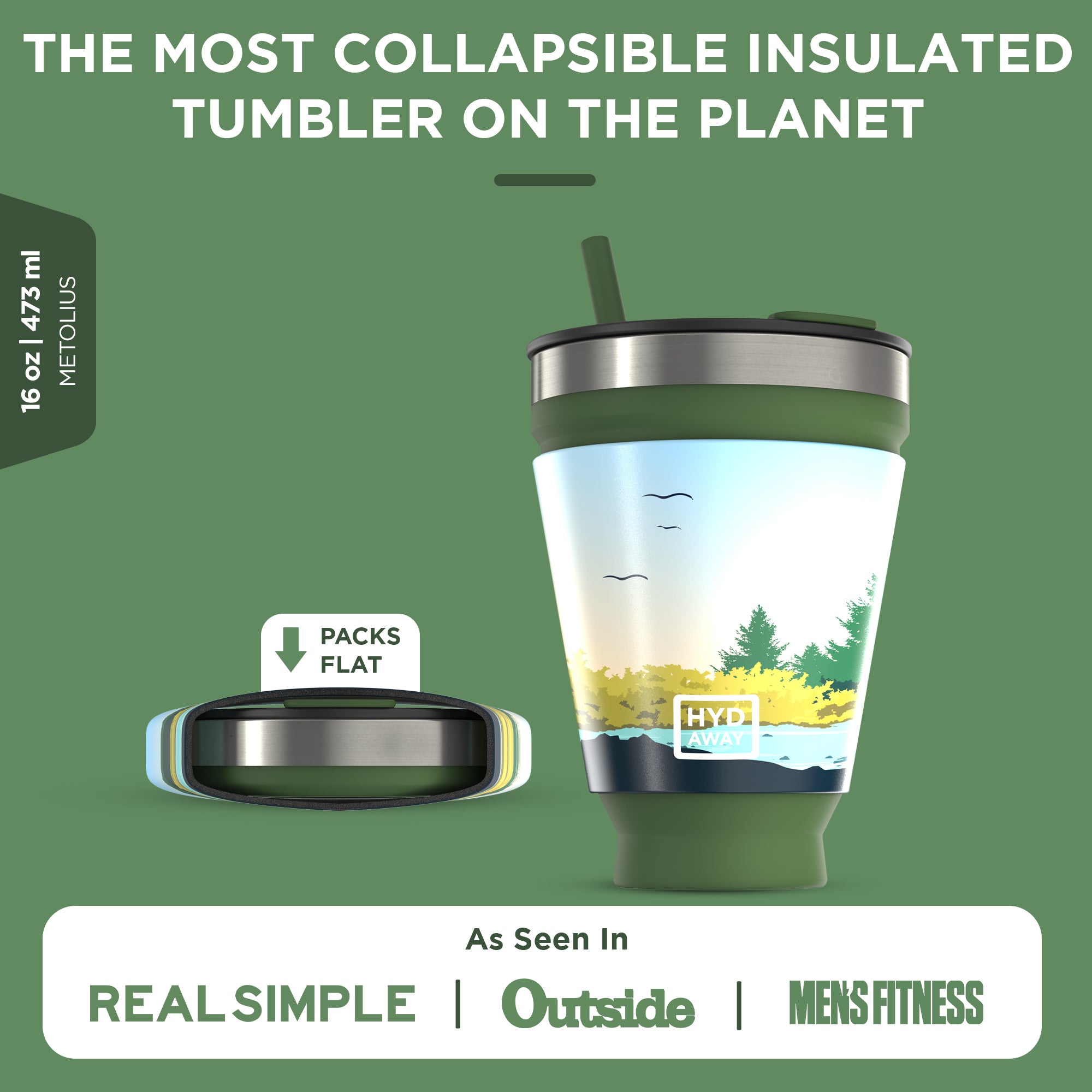 Collapsible Insulated Tumbler with Lid | 16oz, Silicone