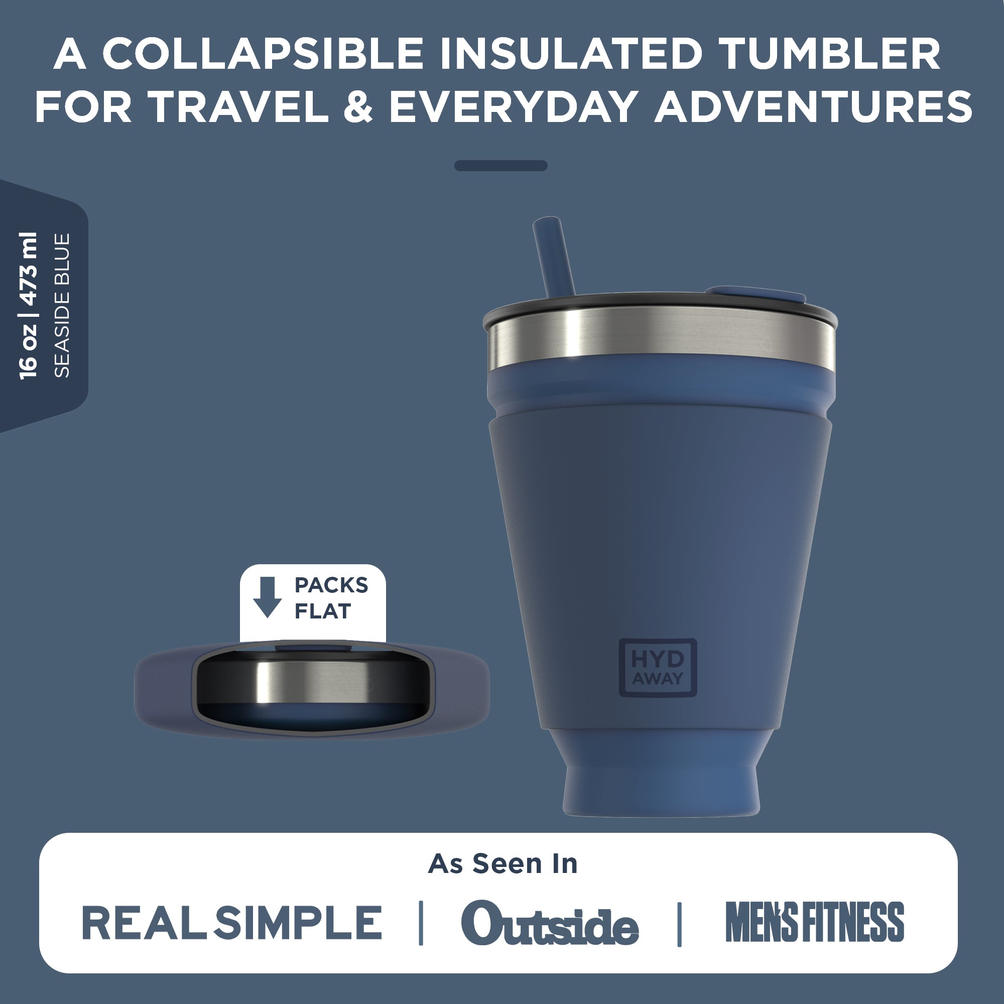 Collapsible Insulated Tumbler with Lid | 16oz, Silicone