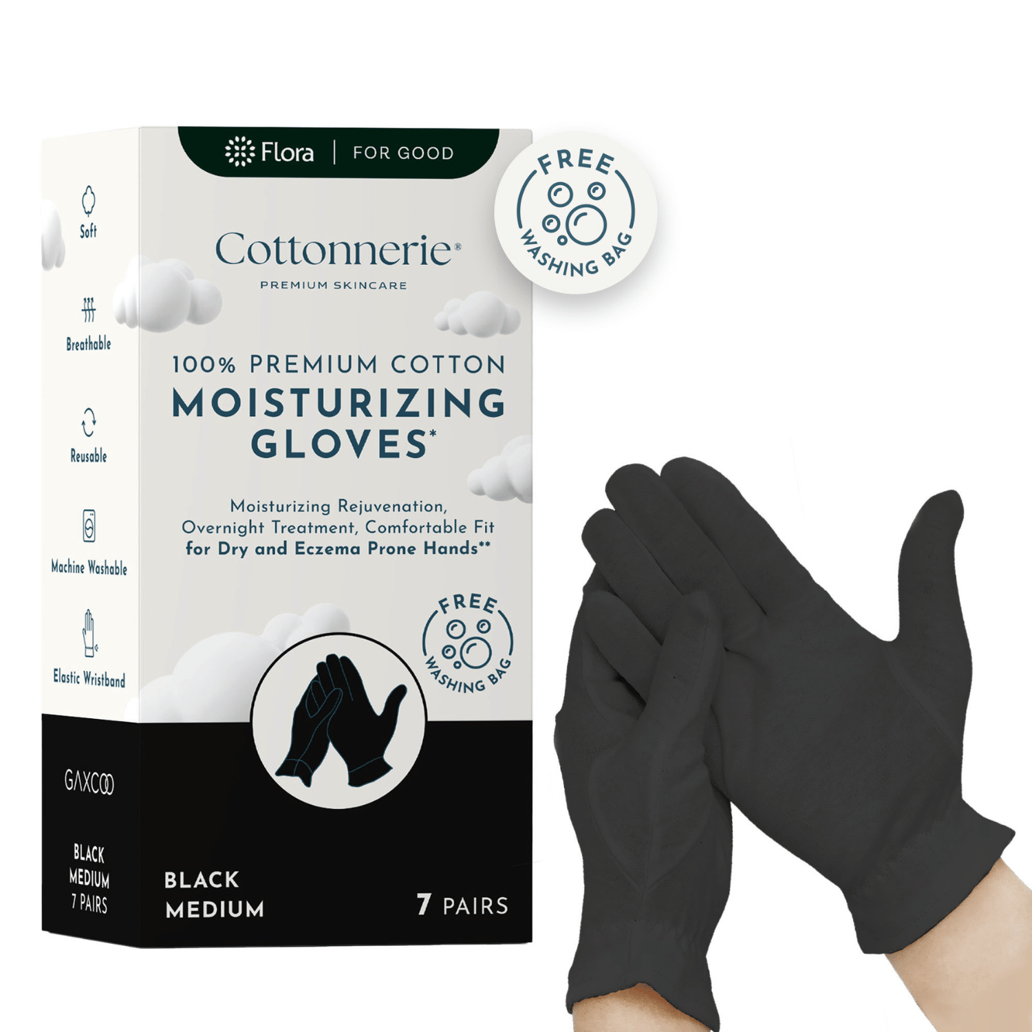 Cotton Moisturizing Gloves - Medium Black