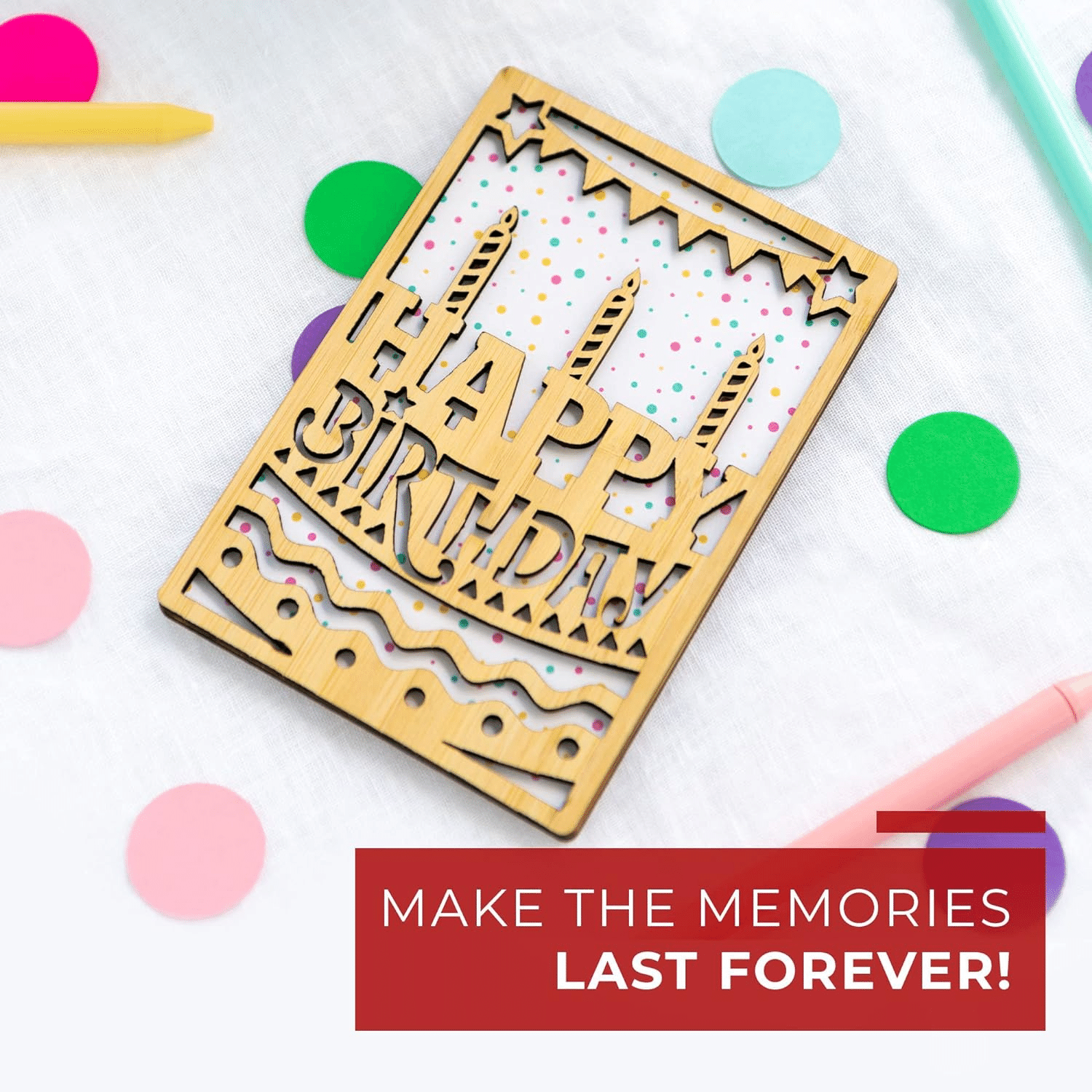 Handcrafted Bamboo Birthday Cards - Cake & Candles