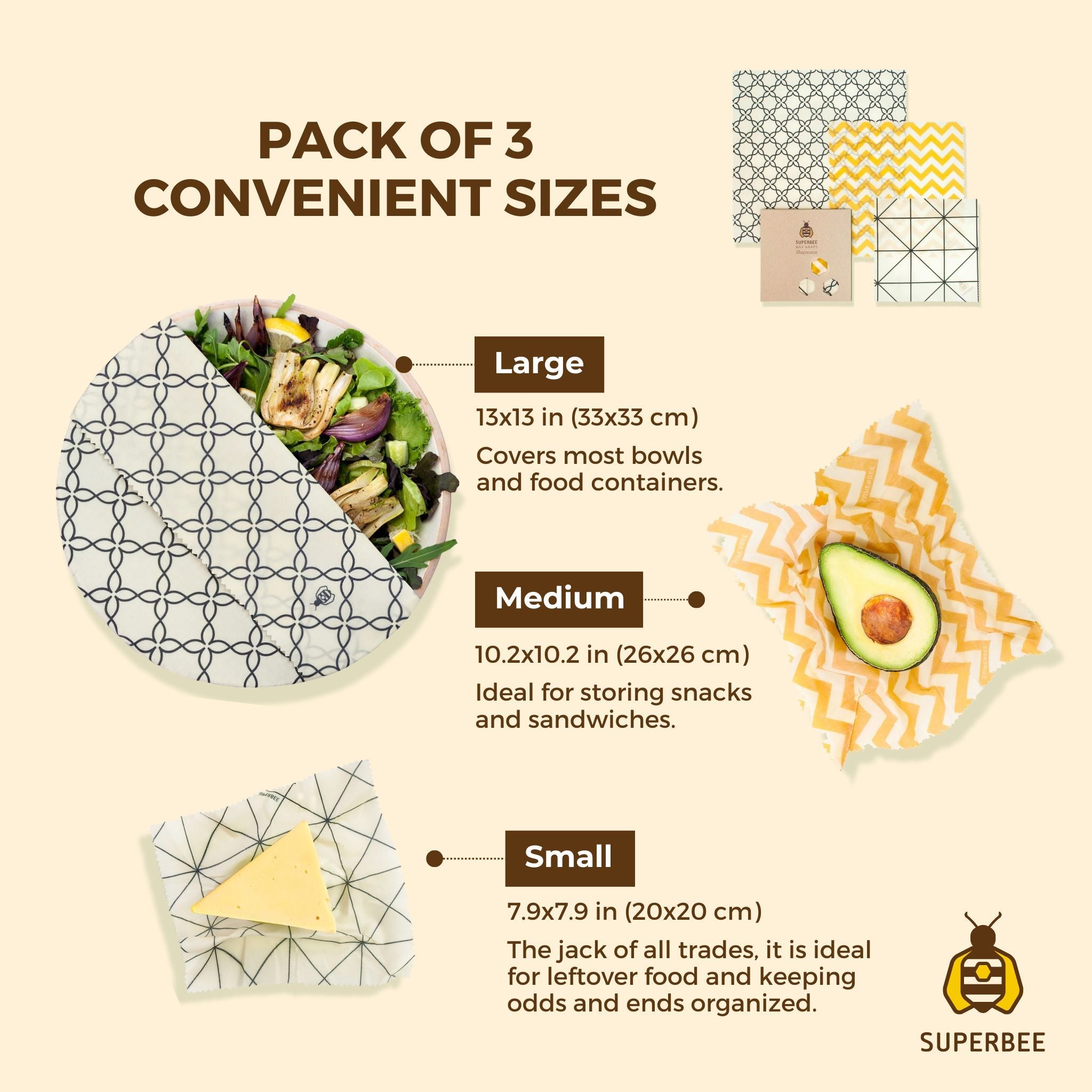 Beeswax Wraps “Beeginner” Set of 3 Sizes - Classic