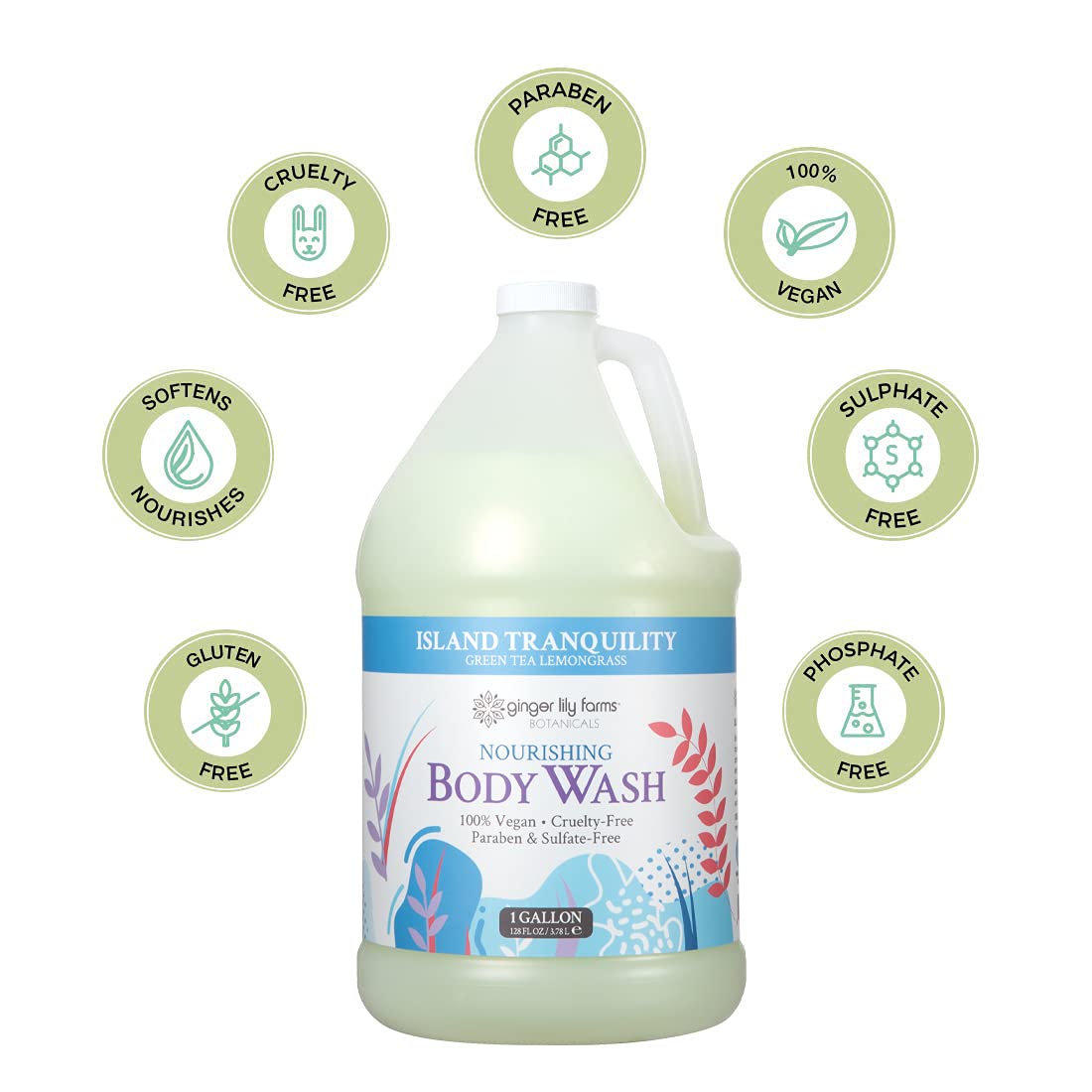 Body Wash | Green Tea & Lemongrass, Vegan, 2 Packs of 1 Gallon Refill