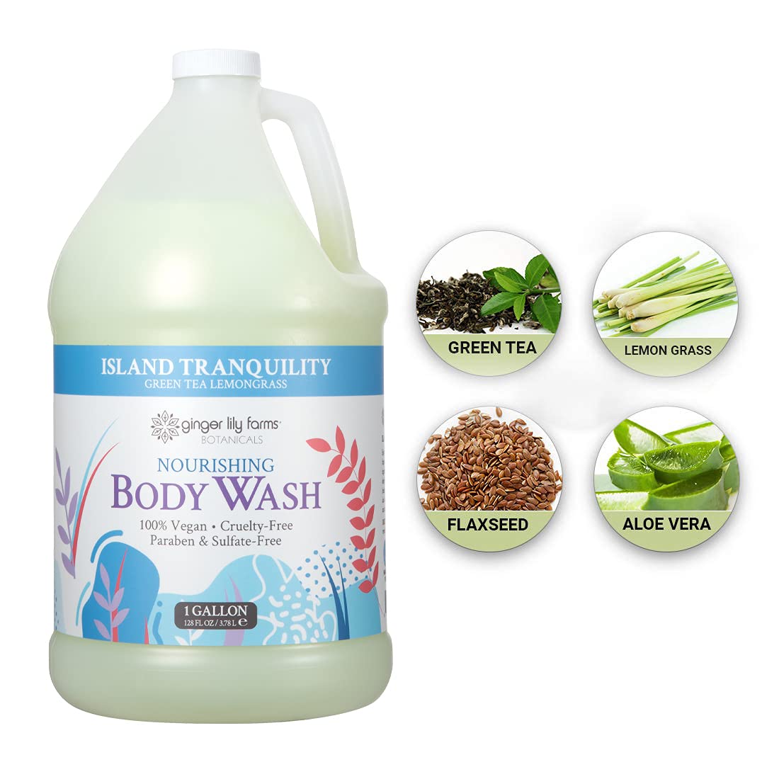 Body Wash | Green Tea & Lemongrass, Vegan, 2 Packs of 1 Gallon Refill