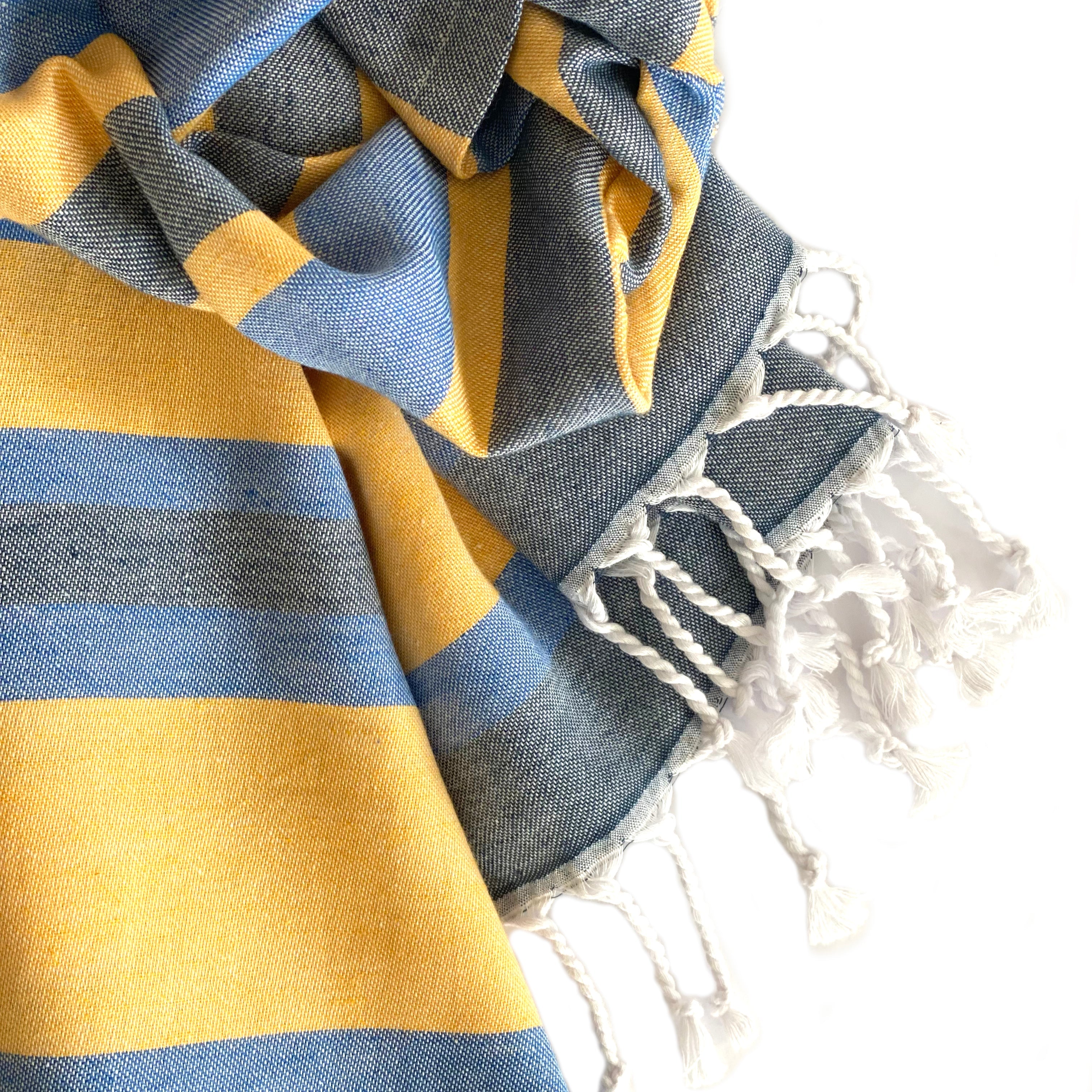 Turkish Towel/Blanket | Samara, Blue & Yellow, 71" x 39"