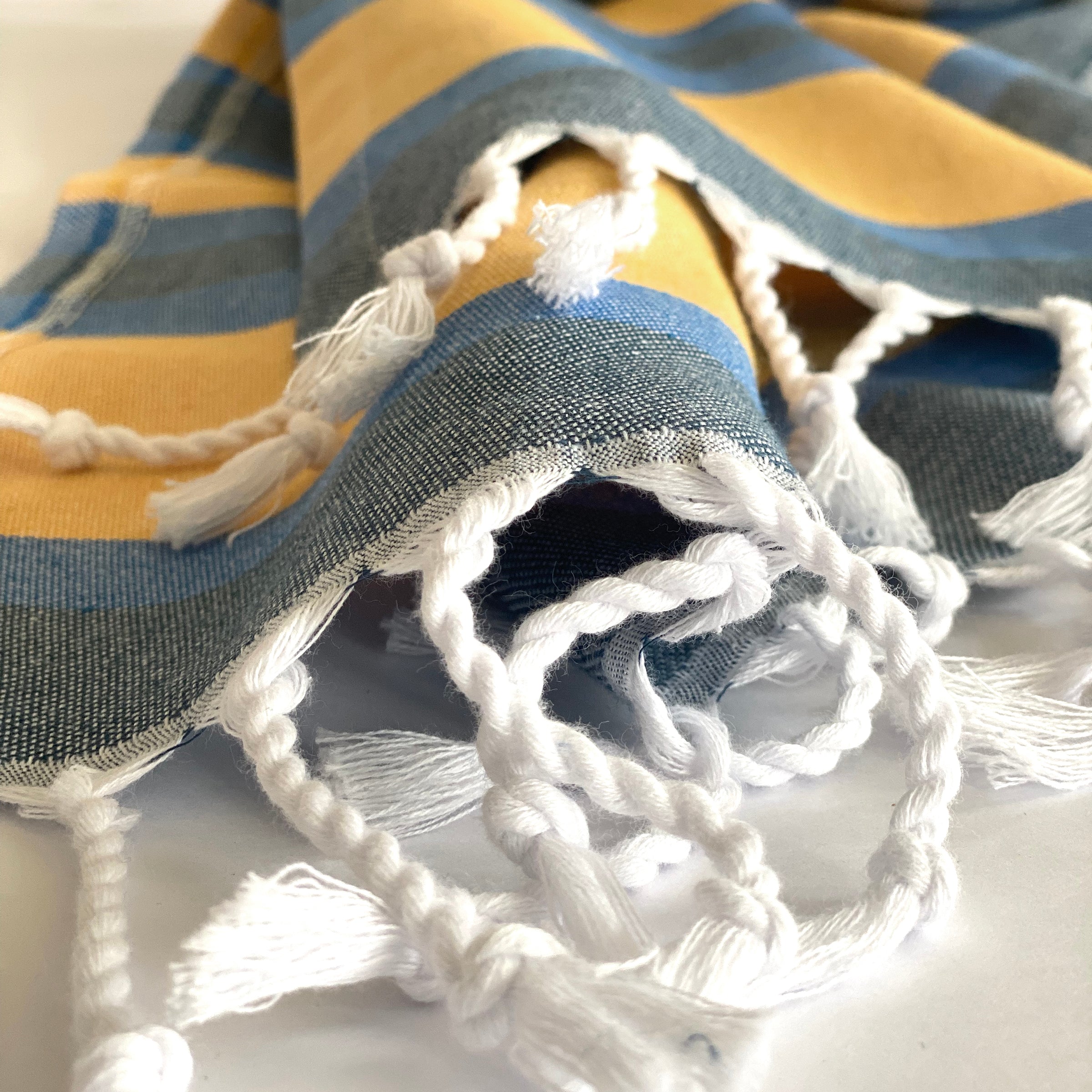 Turkish Towel/Blanket | Samara, Blue & Yellow, 71" x 39"