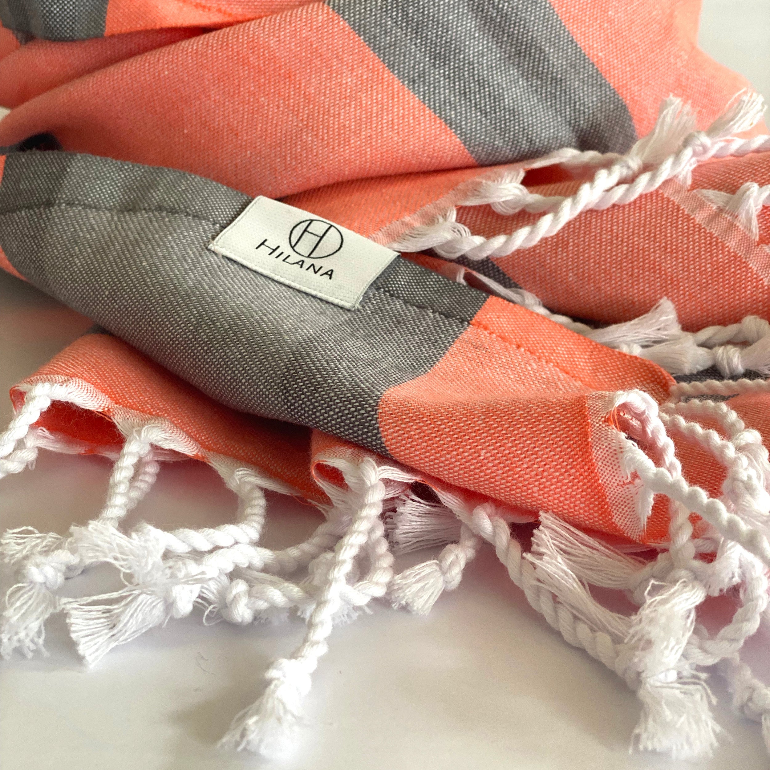 Turkish Towel/Blanket | Samara, Orange & Gray, 71" x 39"