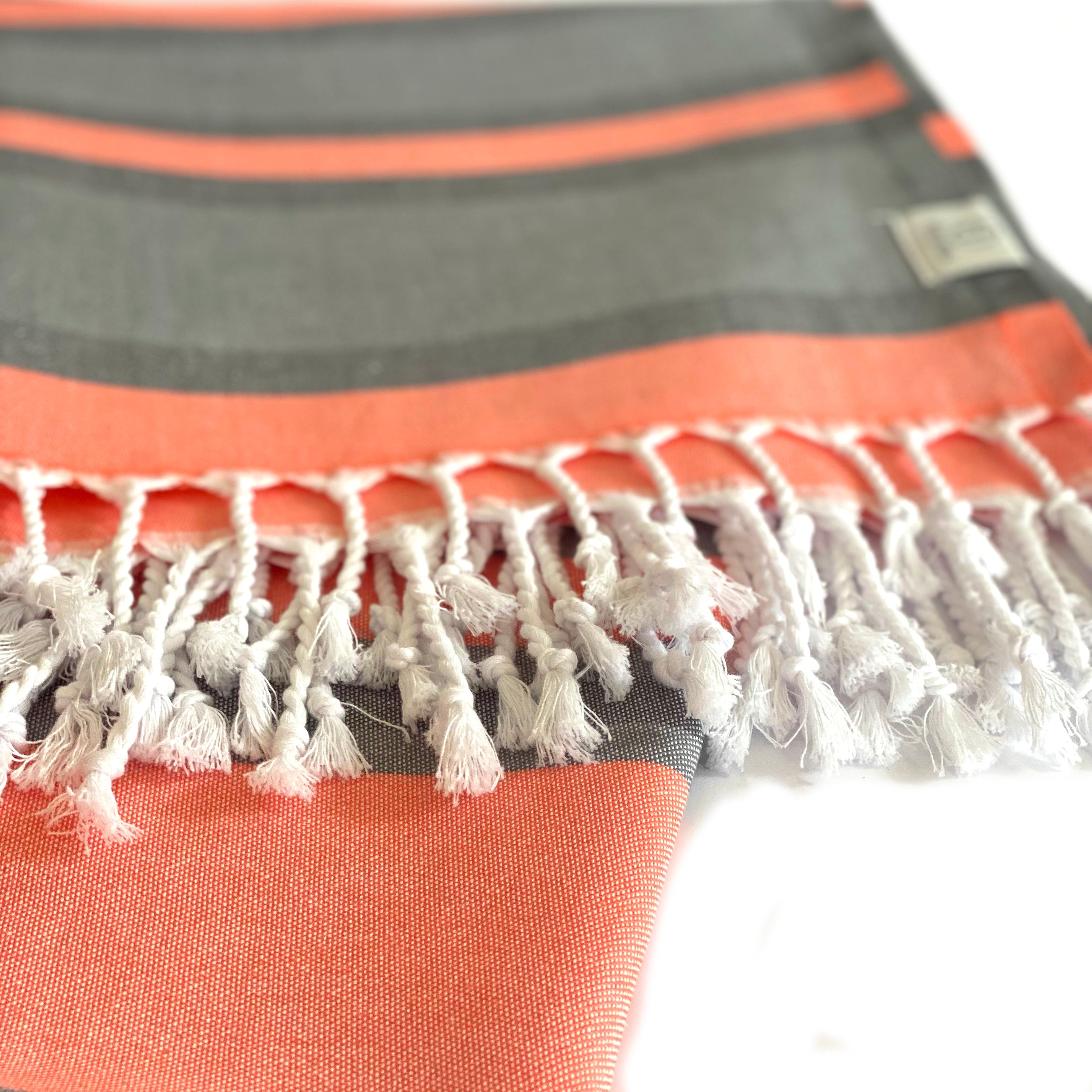 Turkish Towel/Blanket | Samara, Orange & Gray, 71" x 39"