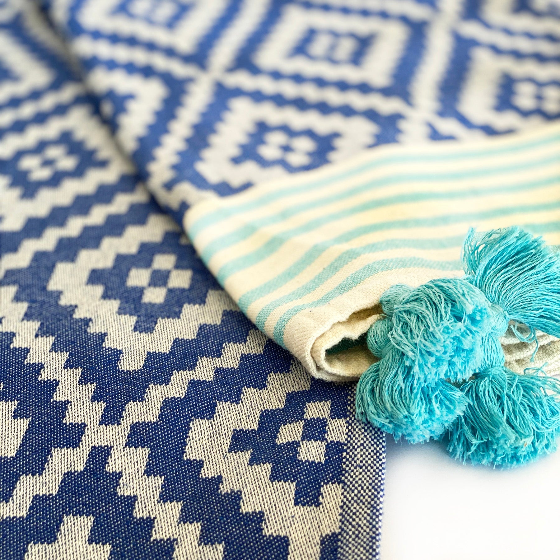 Turkish Towel/Blanket | Merida, Blue, 71"x39"