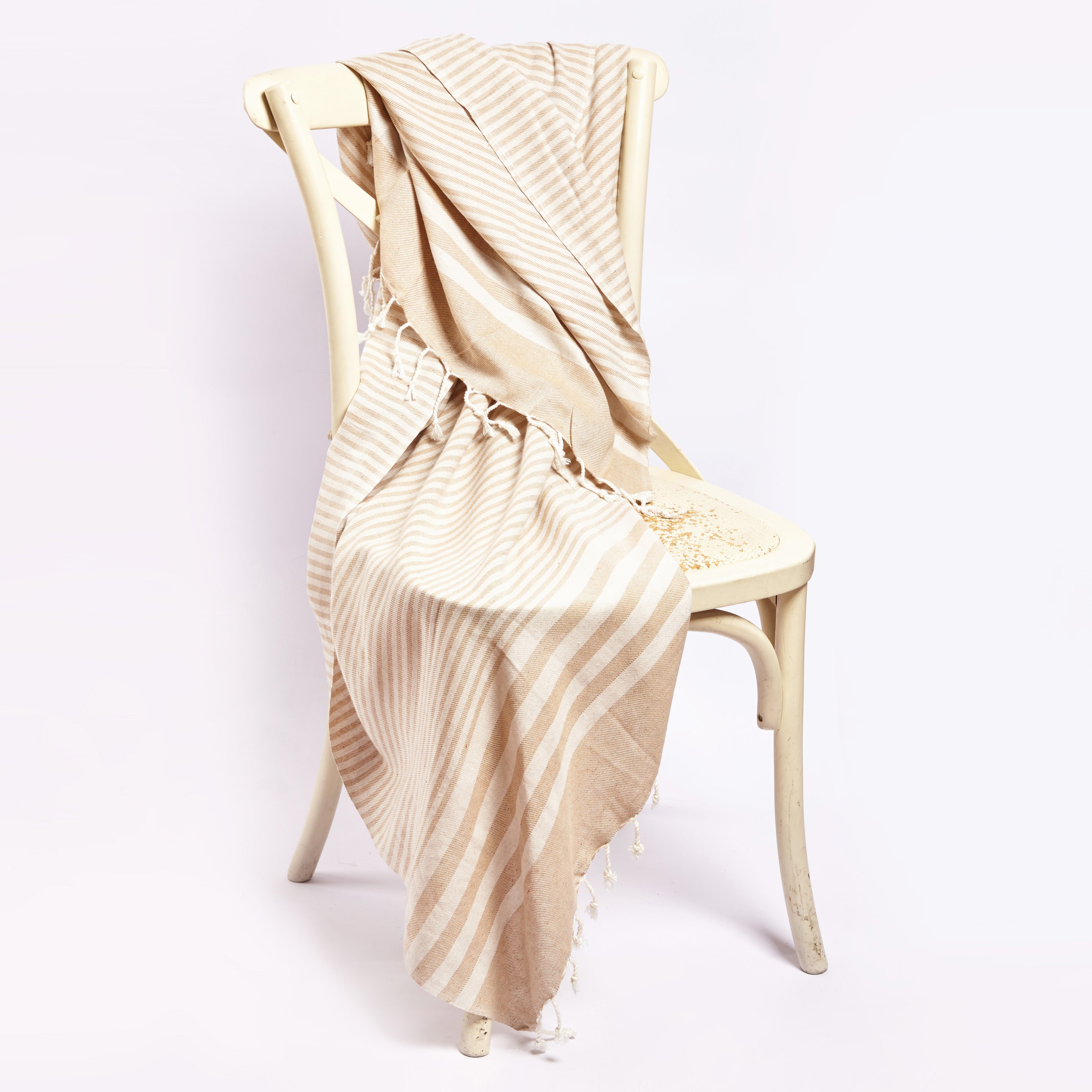 Fethiye Striped Throw Blanket | Beige, 95 x 71 in